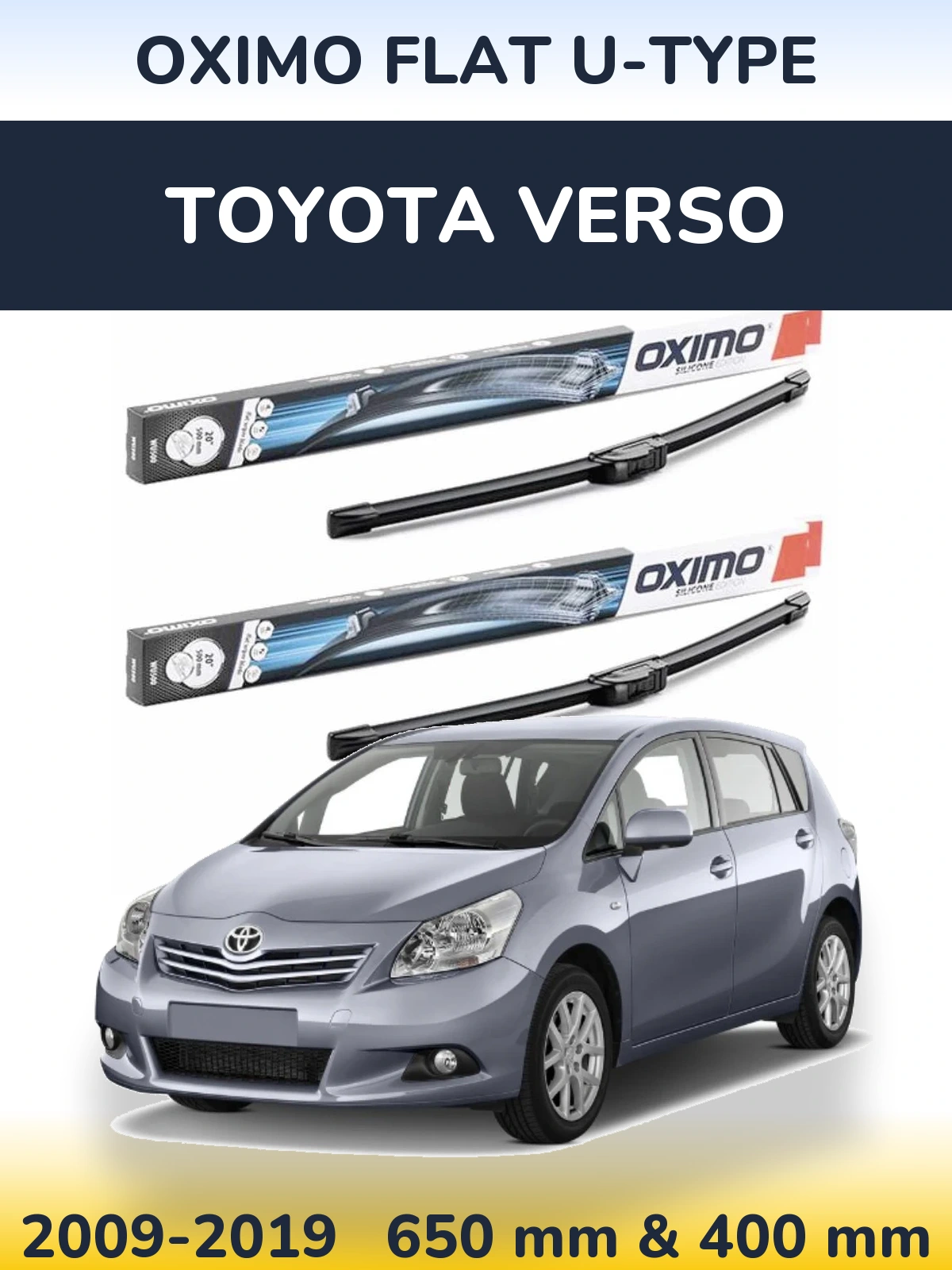 Komplet przednich wycieraczek Oximo Flat U-type 650 & 400 mm do Toyota Verso 2009-2019