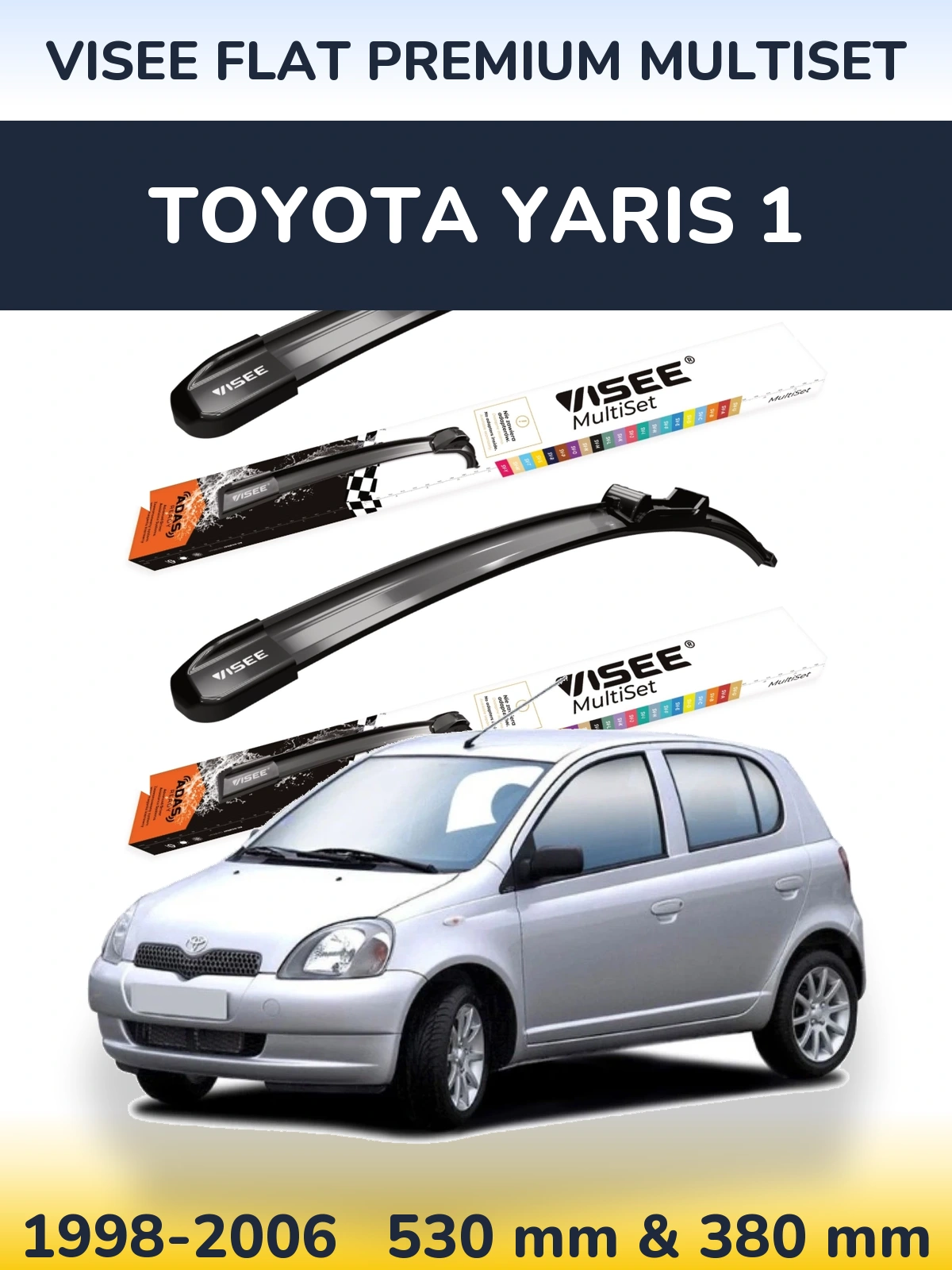 Комплект передних дворников VISEE FLAT PREMIUM MultiSet 530 & 380 мм для Toyota Yaris 1 1998-2006