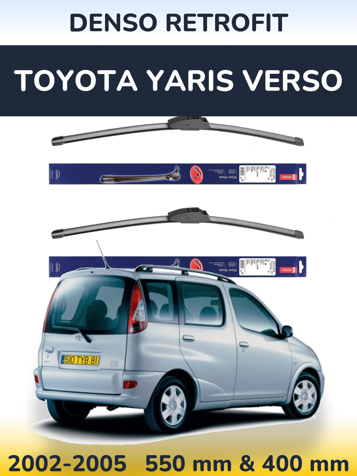 Komplet przednich wycieraczek Denso Retrofit 550 & 400 mm do Toyota Yaris Verso 2002-2005