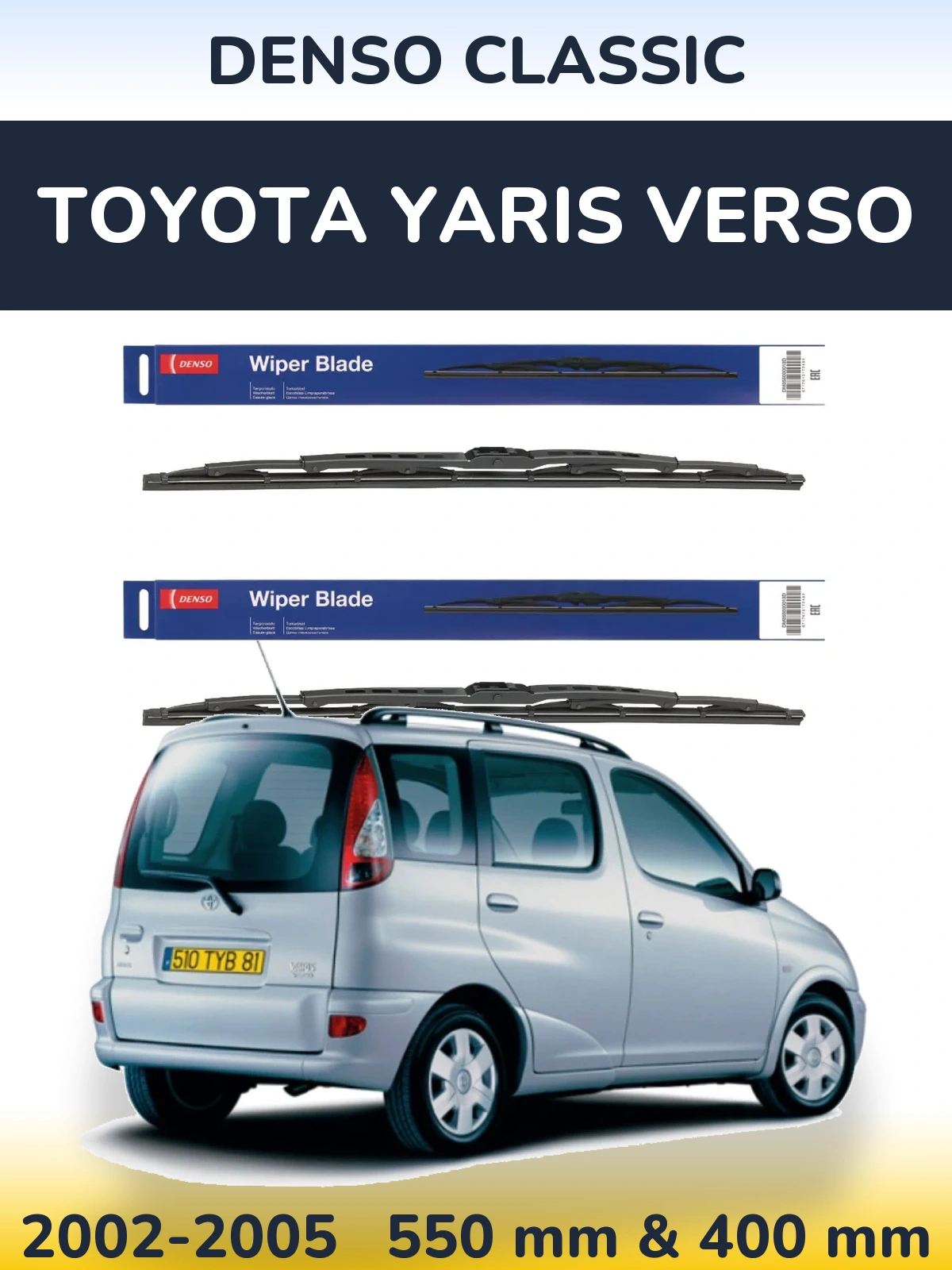 Комплект передних дворников Denso Classic 550 & 400 мм для Toyota Yaris Verso 2002-2005