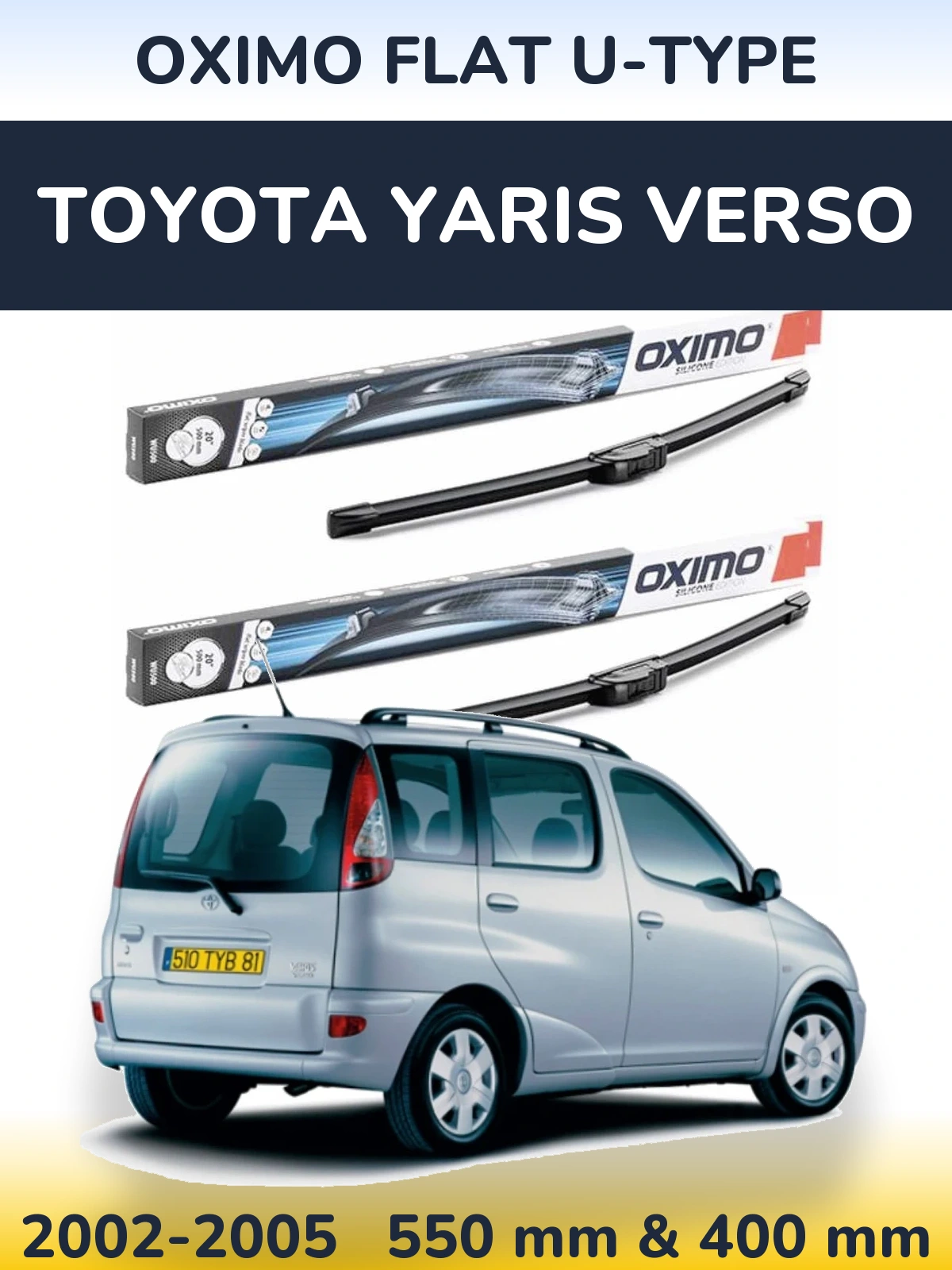 Комплект передних дворников Oximo Flat U-type 550 & 400 мм для Toyota Yaris Verso 2002-2005