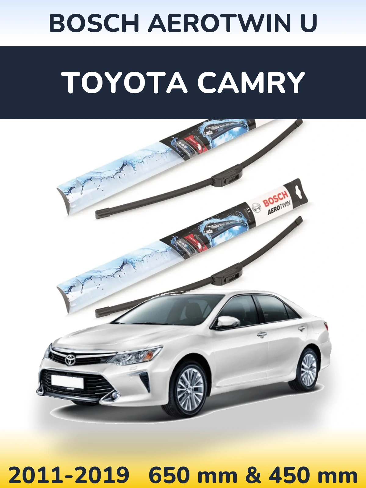 Комплект передних дворников BOSCH AeroTwin U 650 & 450 мм для Toyota Camry 2011-2019