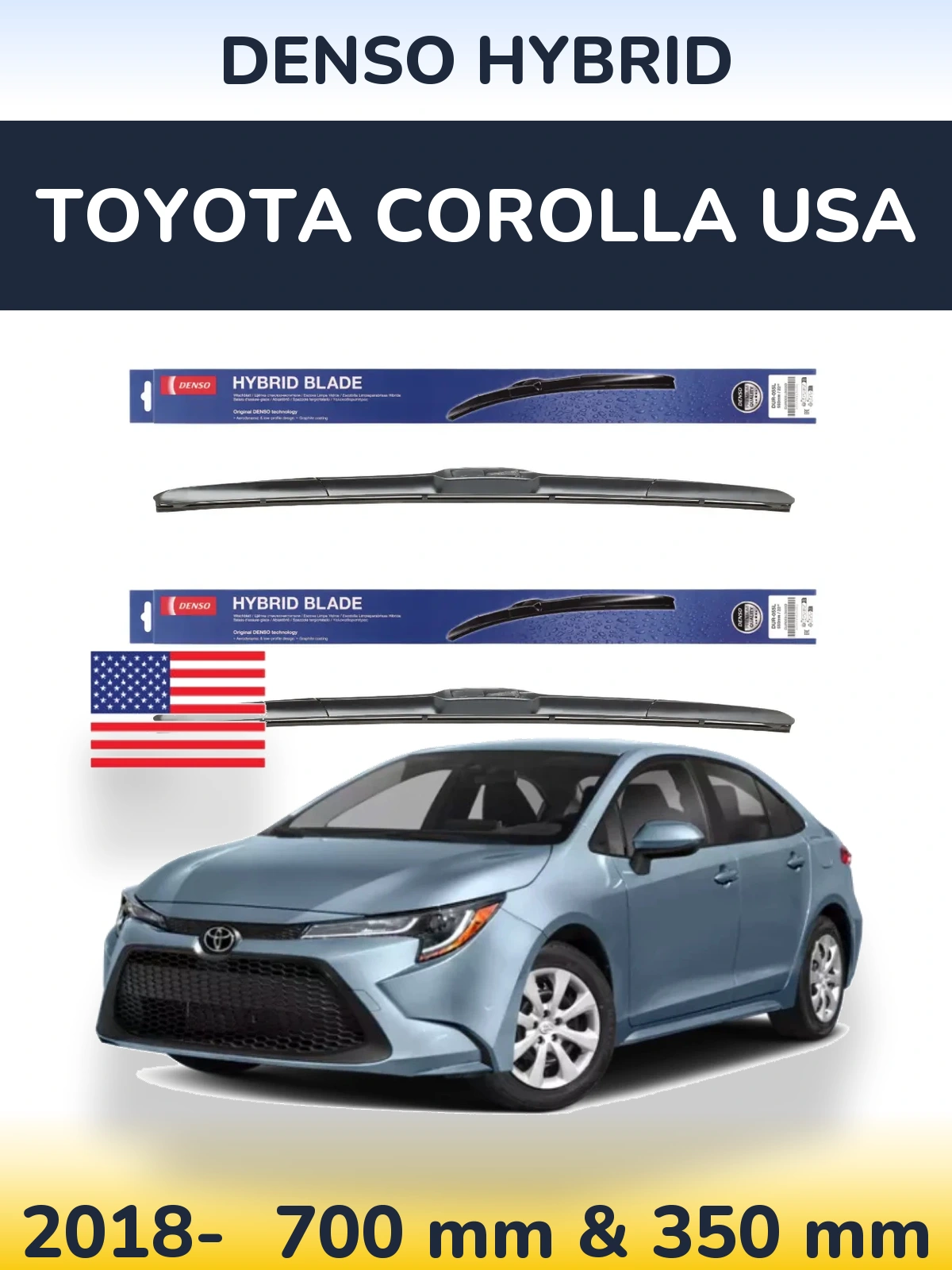Komplet przednich wycieraczek Denso Hybrid 700 & 350 mm do Toyota Corolla USA 2018-2026