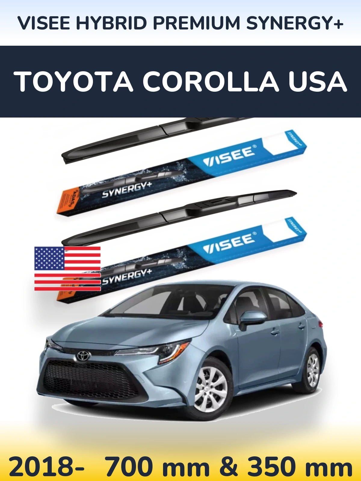 Комплект передних дворников VISEE HYBRID PREMIUM SYNERGY+ 700 & 350 мм для Toyota Corolla USA 2018-2026