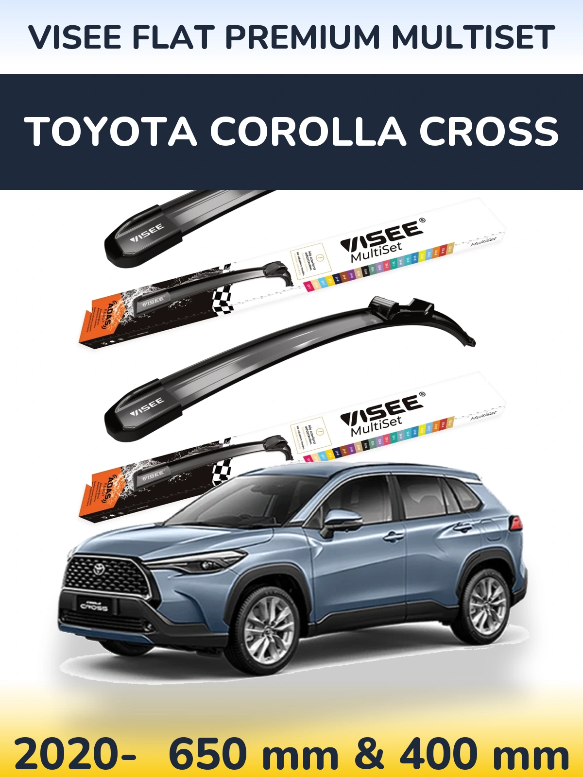 Komplet przednich wycieraczek VISEE FLAT PREMIUM MultiSet 650 & 400 mm do Toyota Corolla Cross 2020-2026