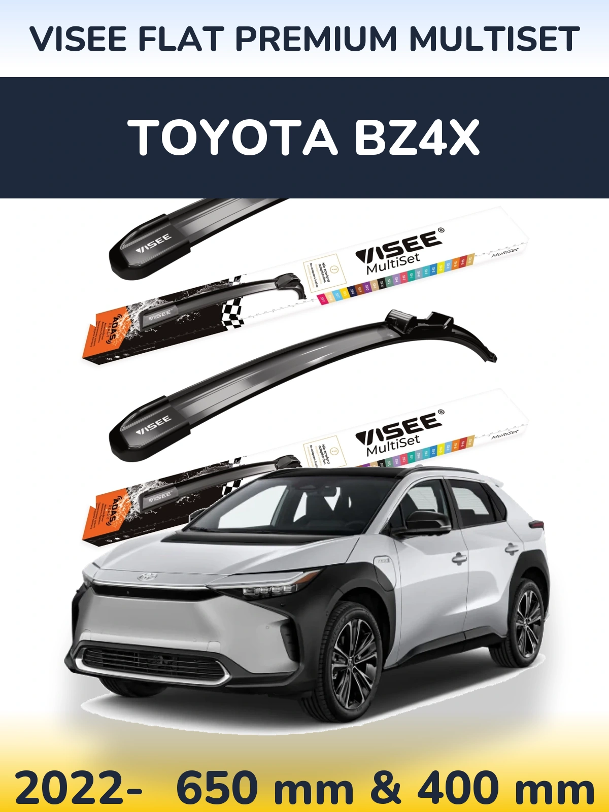 Комплект передних дворников VISEE FLAT PREMIUM MultiSet 650 & 400 мм для Toyota bZ4X 2022-2026