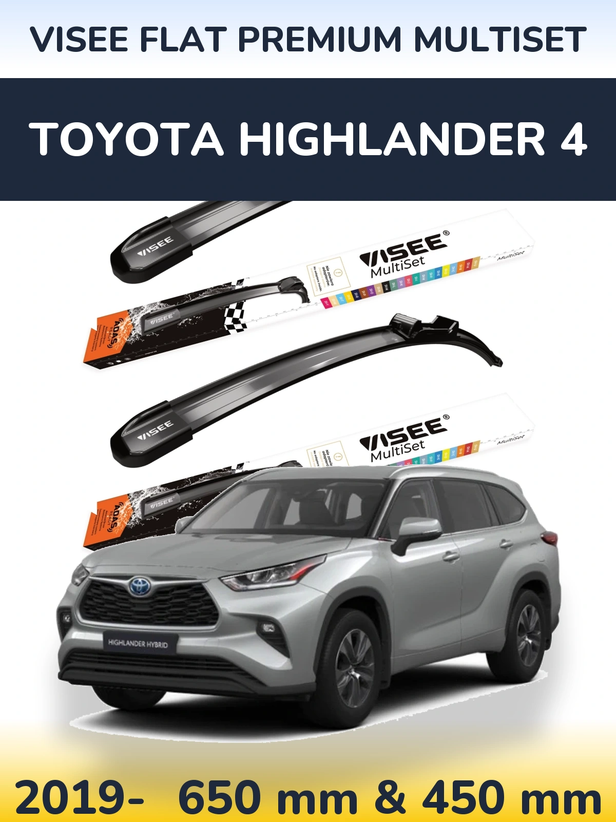 Front wiper blade set VISEE FLAT PREMIUM MultiSet 650 & 450 mm for Toyota Highlander 4 2019-2026