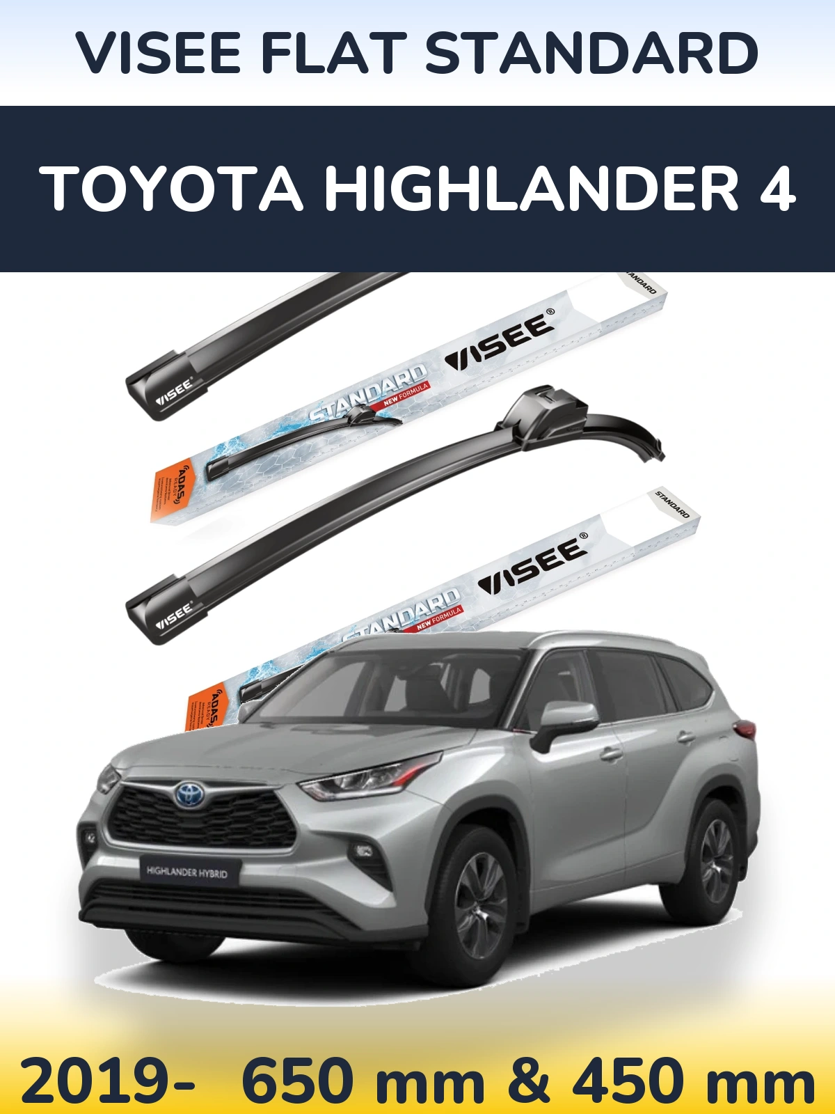 Front wiper blade set VISEE FLAT STANDARD 650 & 450 mm for Toyota Highlander 4 2019-2026