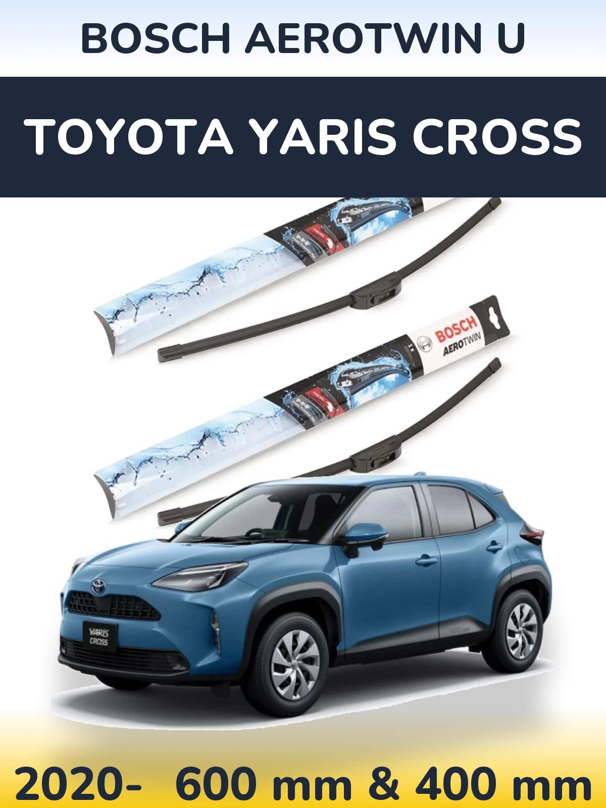 Комплект передних дворников BOSCH AeroTwin U 600 & 400 мм для Toyota Yaris Cross 2020-2026