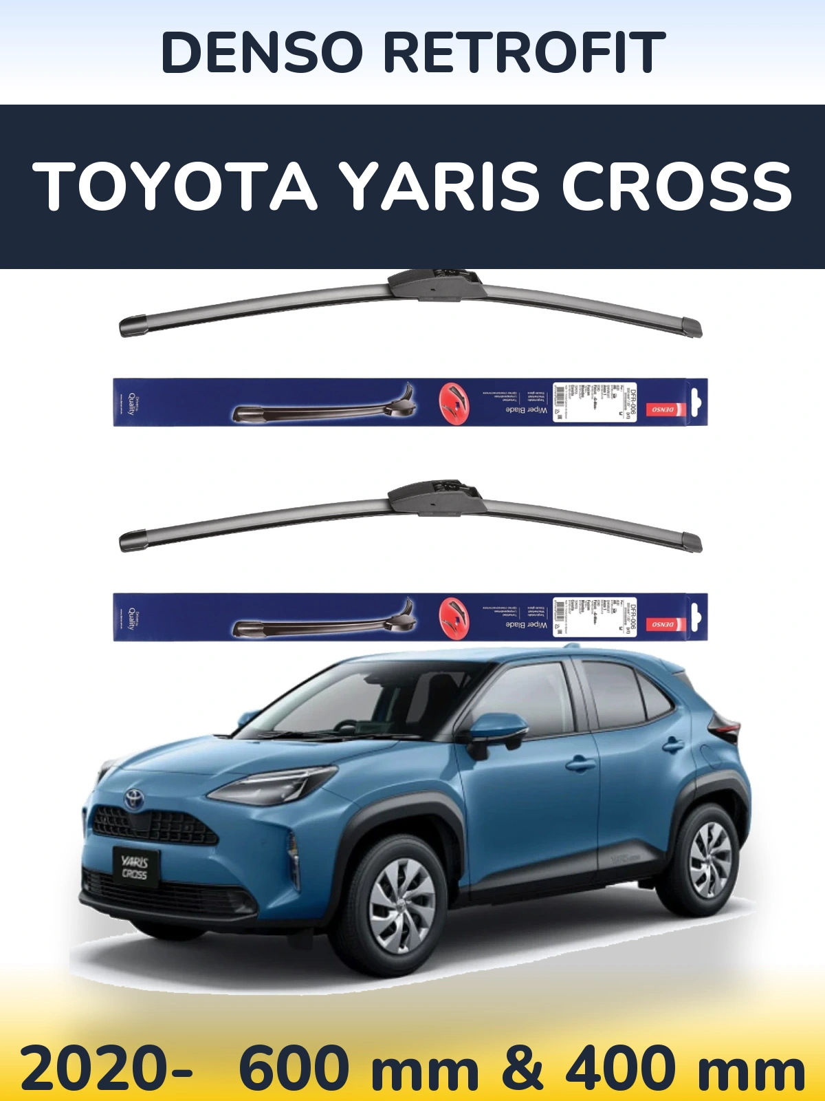 Komplet przednich wycieraczek Denso Retrofit 600 & 400 mm do Toyota Yaris Cross 2020-2026