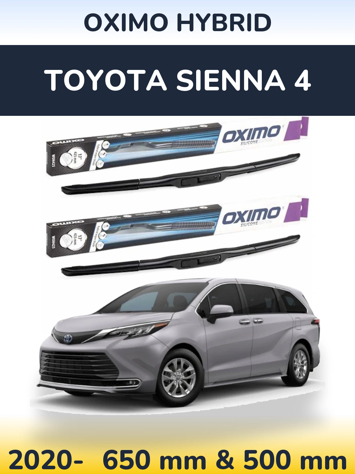 Комплект передних дворников Oximo Hybrid 650 & 500 мм для Toyota Sienna 4 2020-2026