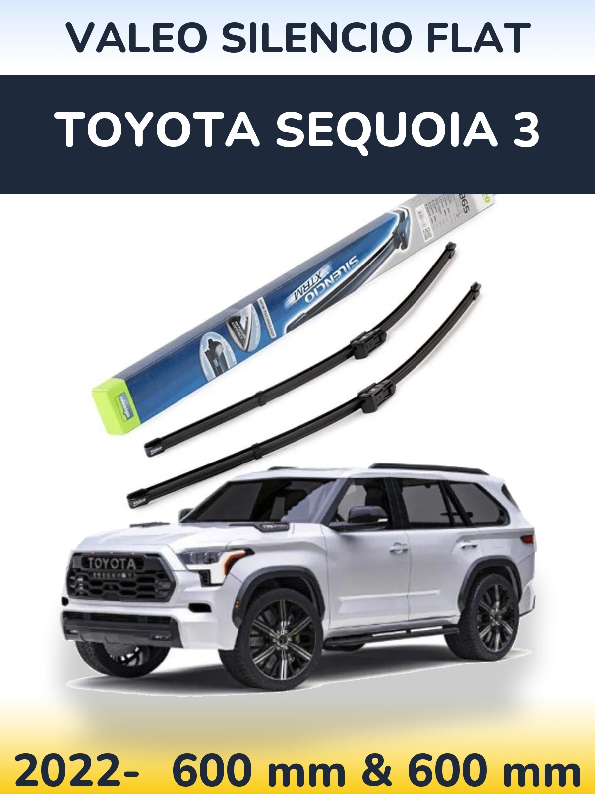 Front wiper blade set Valeo Silencio Flat 600 & 600 mm for Toyota Sequoia 3 2022-2026