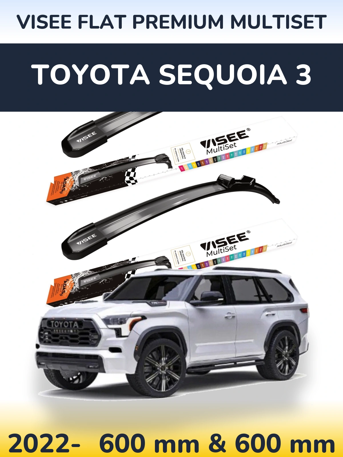Front wiper blade set VISEE FLAT PREMIUM MultiSet 600 & 600 mm for Toyota Sequoia 3 2022-2026