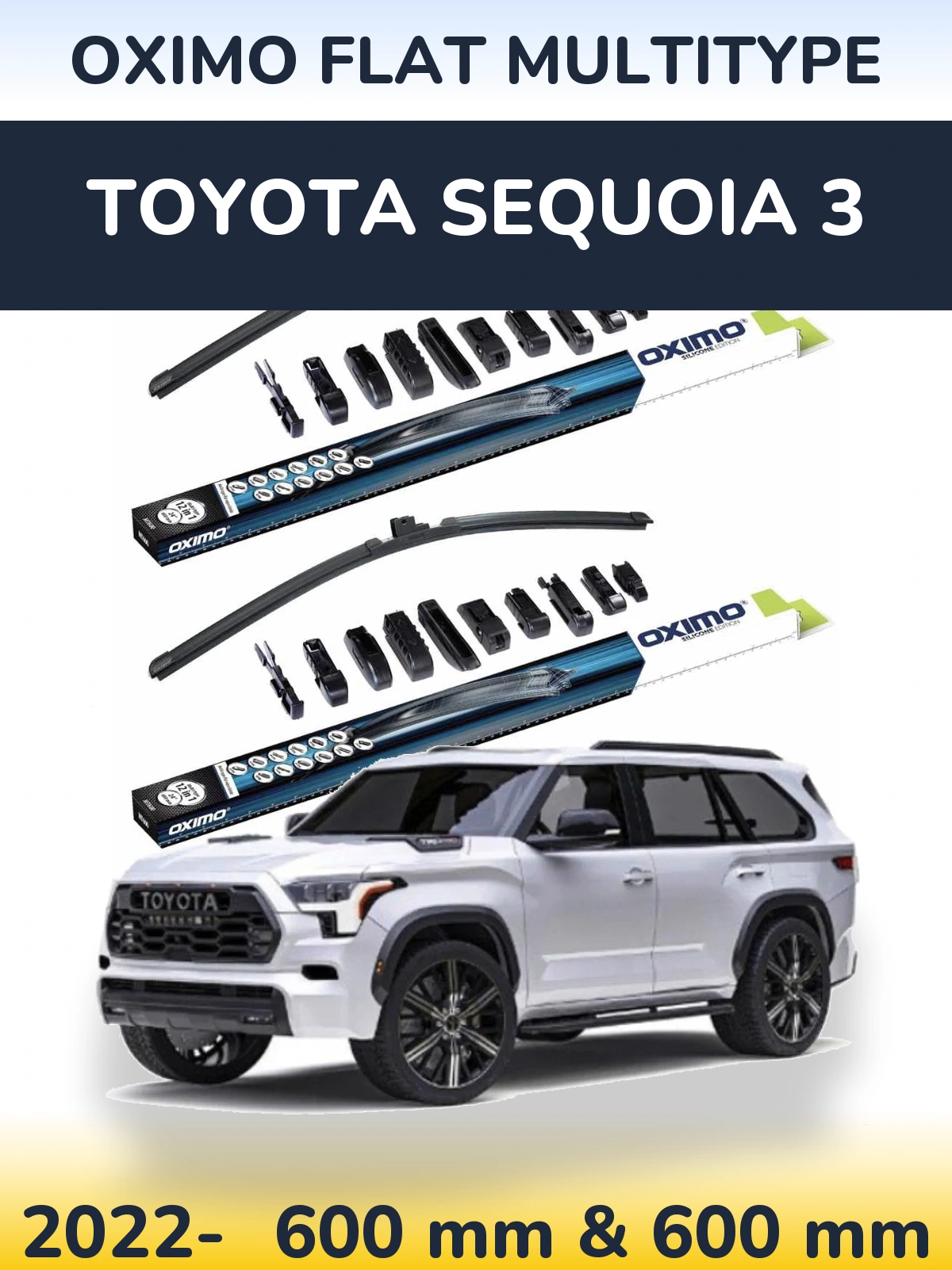 Front wiper blade set Oximo Flat MultiTypee 600 & 600 mm for Toyota Sequoia 3 2022-2026