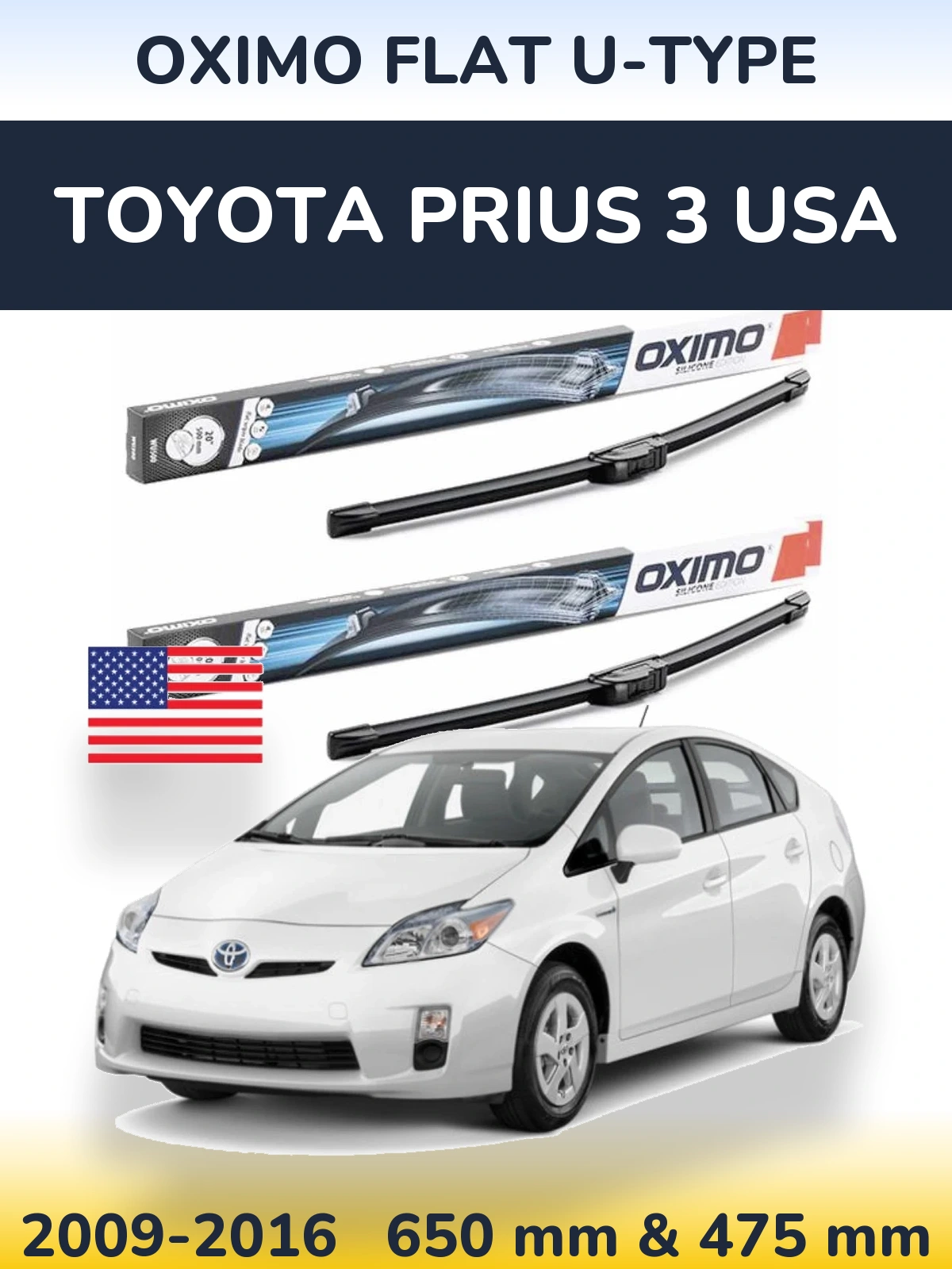 Komplet przednich wycieraczek Oximo Flat U-type 650 & 475 mm do Toyota Prius 3 USA 2009-2016