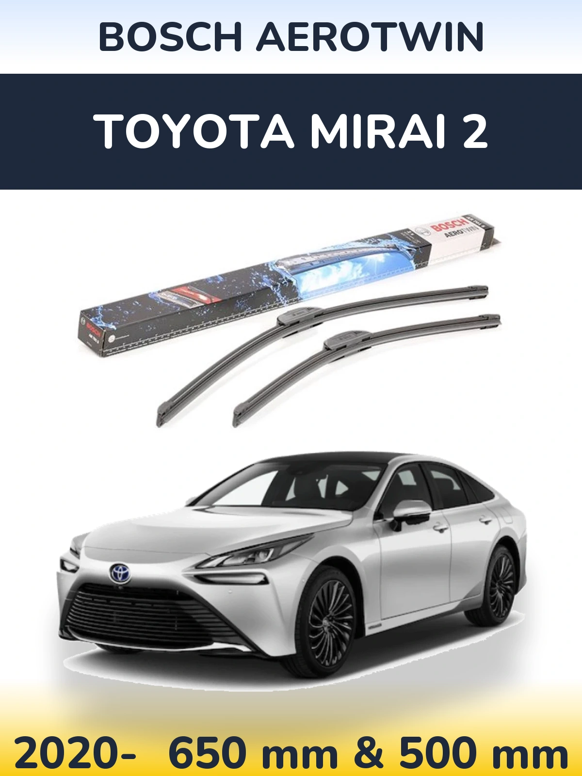 Комплект передних дворников BOSCH AeroTwin 650 & 500 мм для Toyota Mirai 2 2020-2026