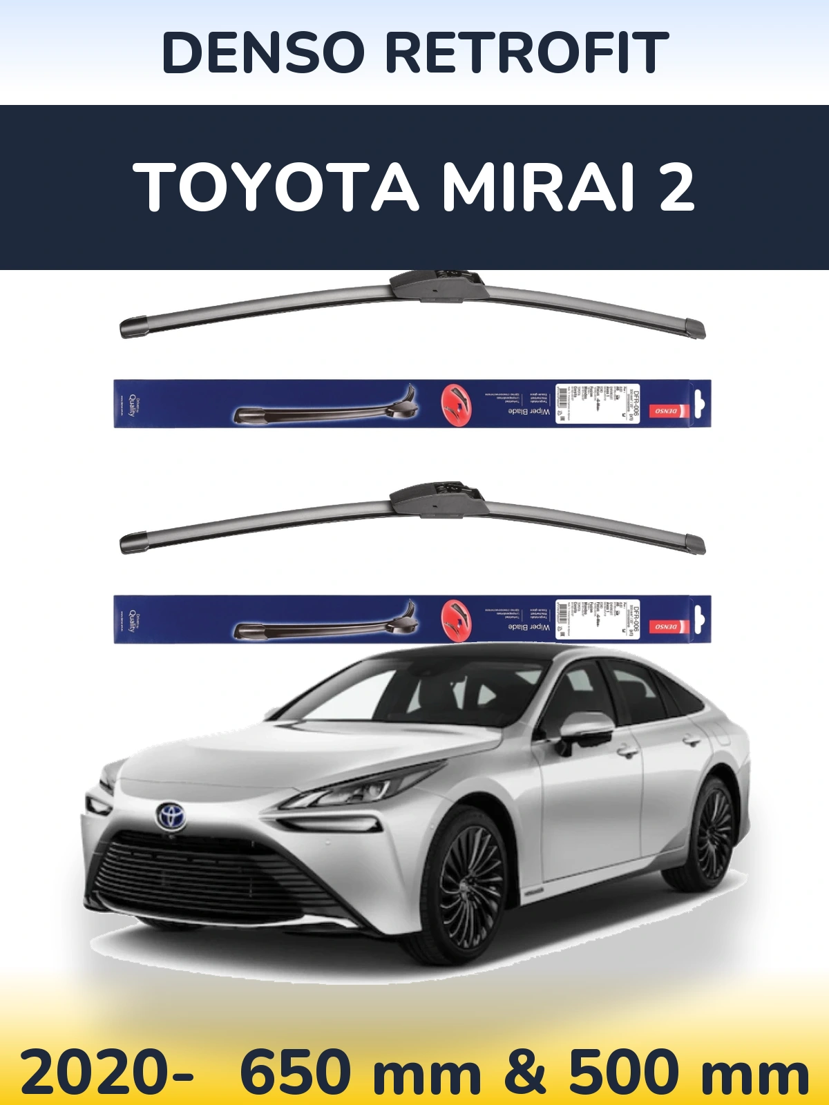 Komplet przednich wycieraczek Denso Retrofit 650 & 500 mm do Toyota Mirai 2 2020-2026