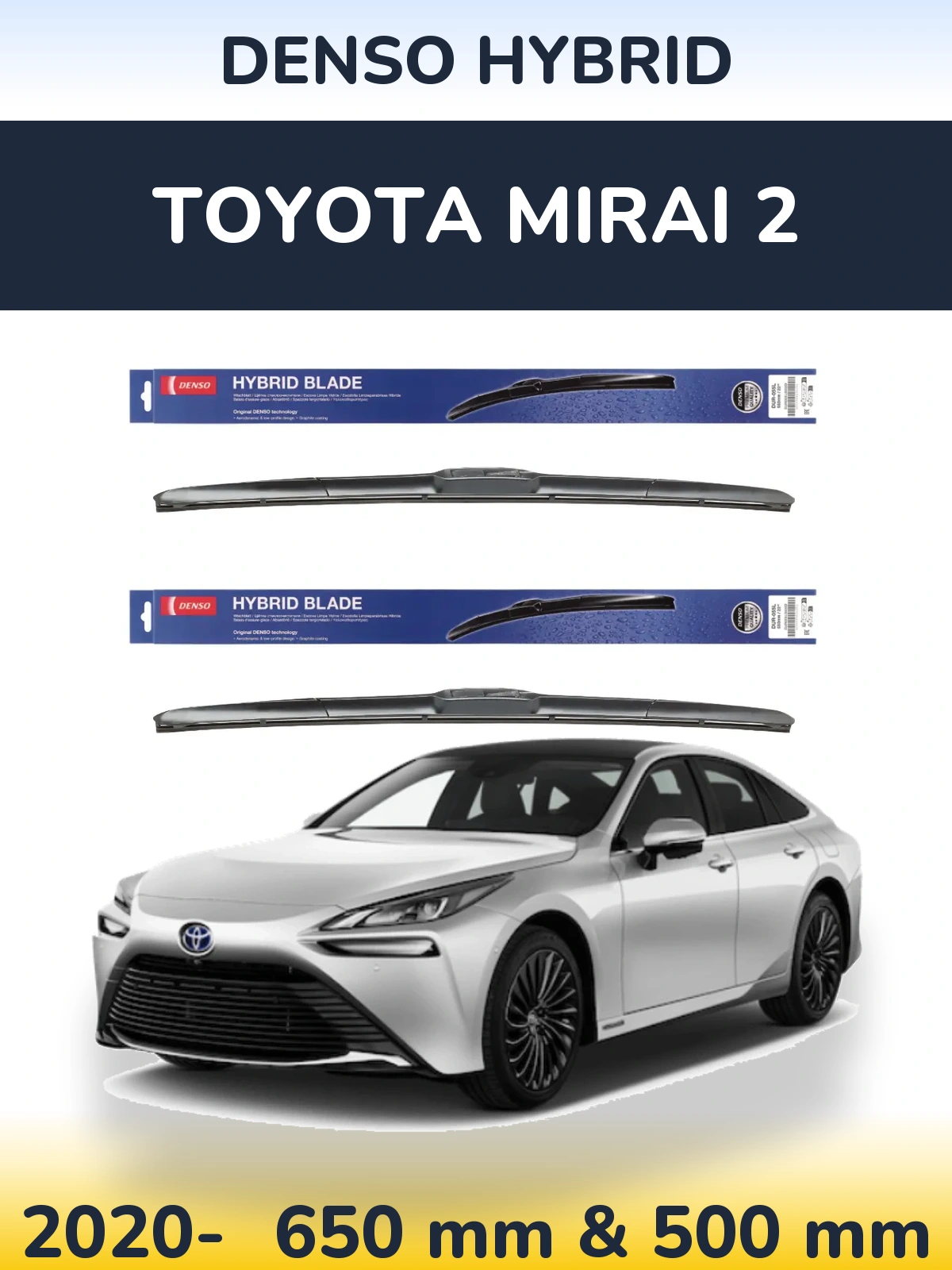 Komplet przednich wycieraczek Denso Hybrid 650 & 500 mm do Toyota Mirai 2 2020-2026