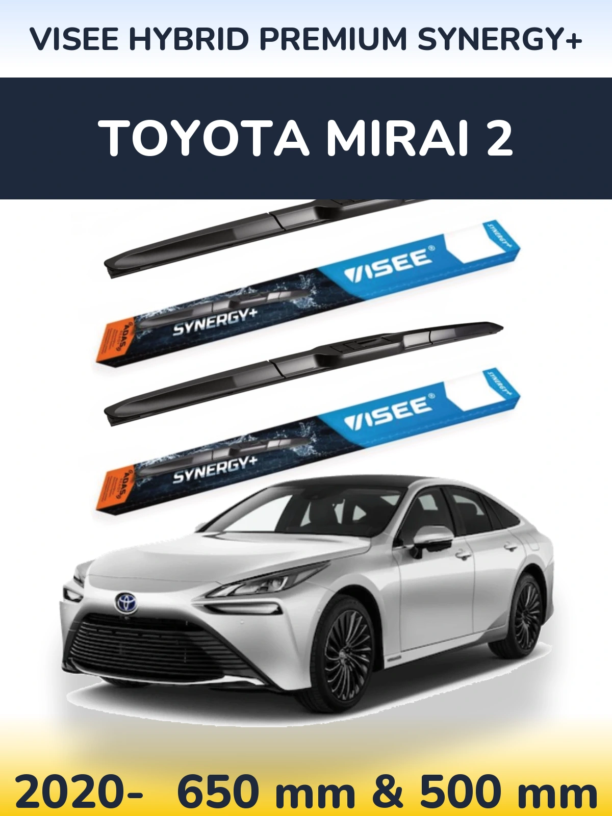 Комплект передних дворников VISEE HYBRID PREMIUM SYNERGY+ 650 & 500 мм для Toyota Mirai 2 2020-2026