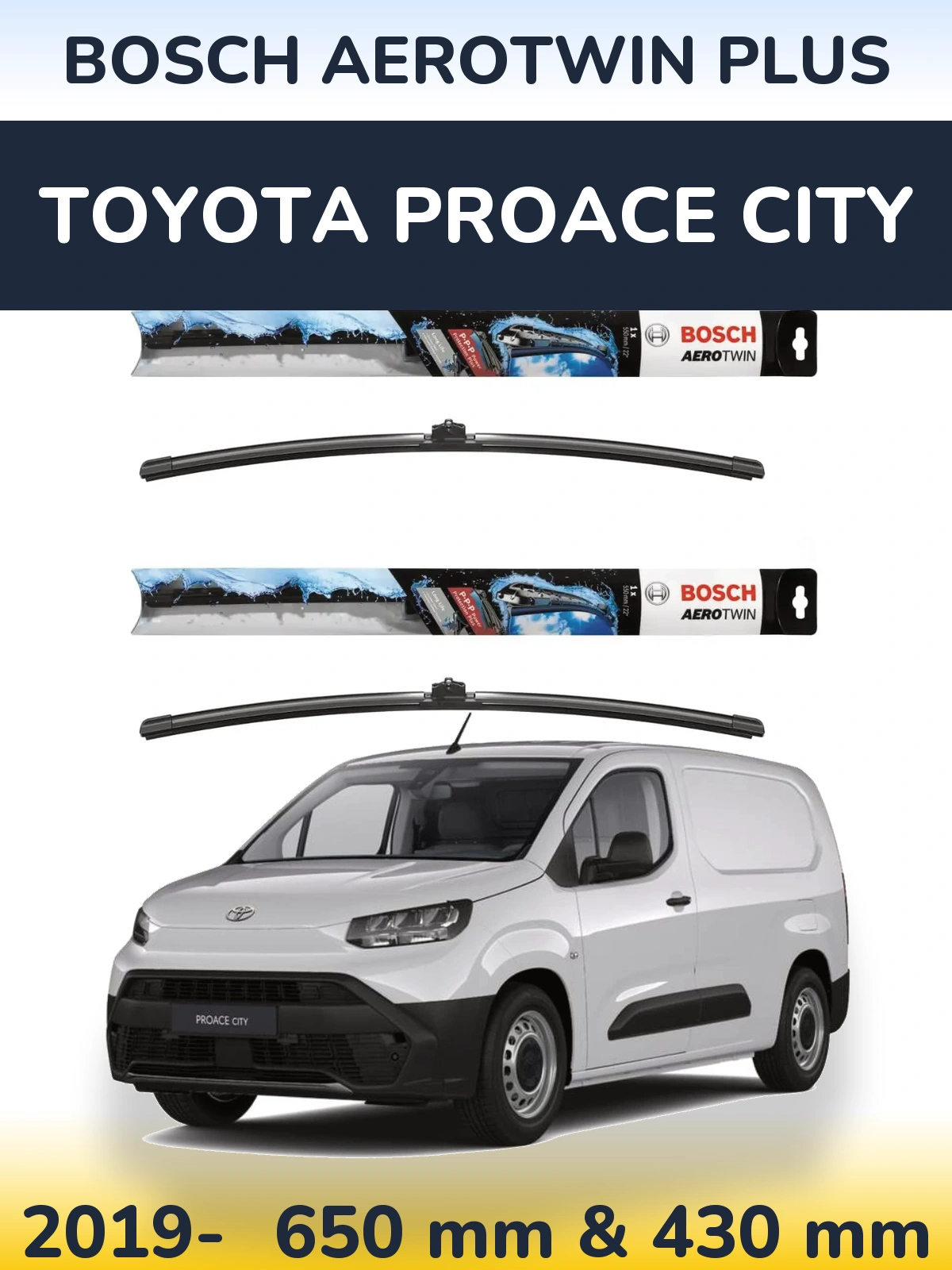Komplet przednich wycieraczek BOSCH AeroTwin Plus 650 & 430 mm do Toyota ProAce City 2019-2026