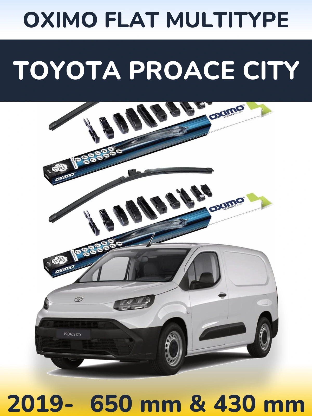 Front wiper blade set Oximo Flat MultiTypee 650 & 430 mm for Toyota ProAce City 2019-2026