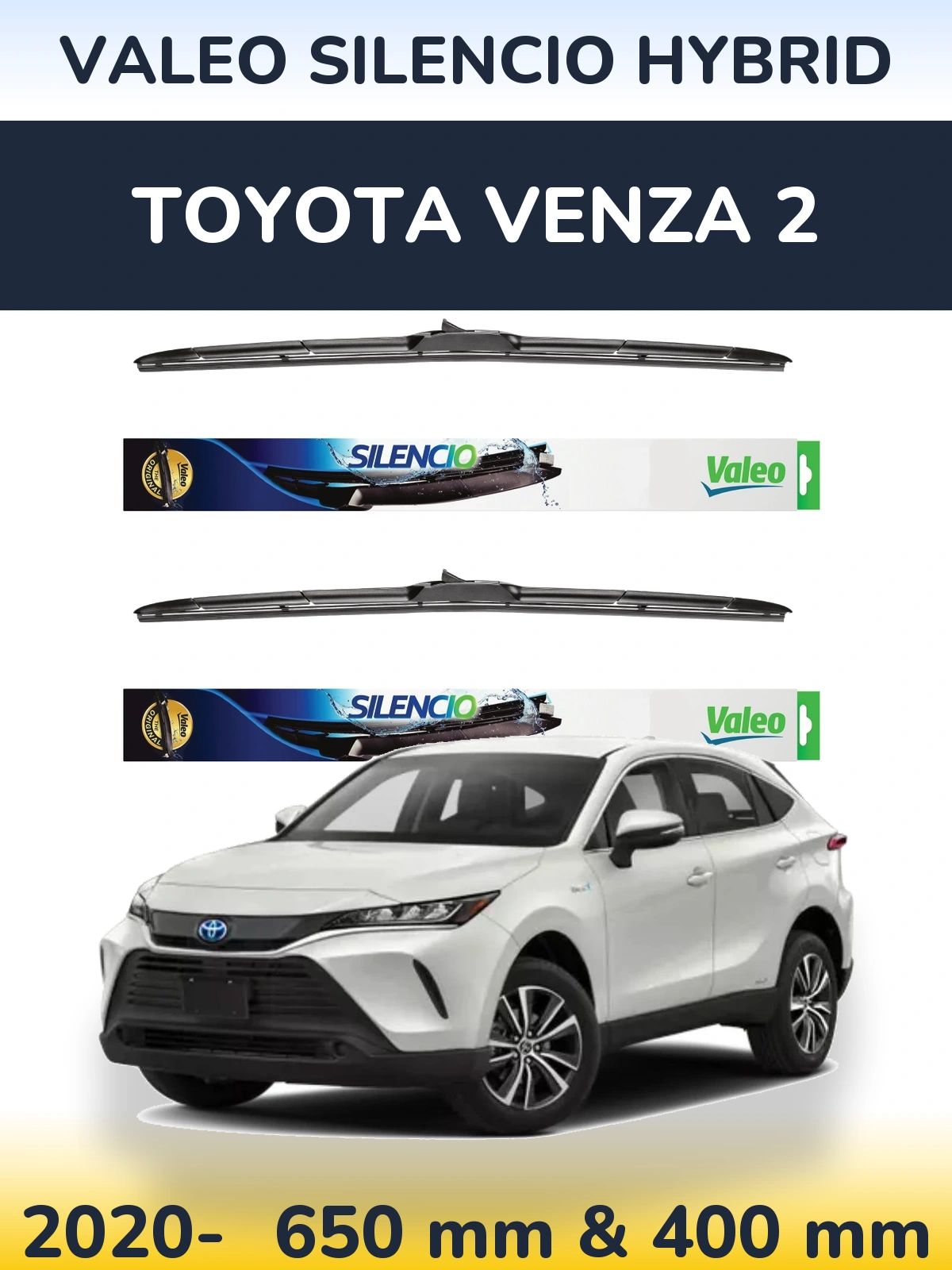 Komplet przednich wycieraczek Valeo Silencio Hybrid 650 & 400 mm do Toyota Venza 2 2020-2026