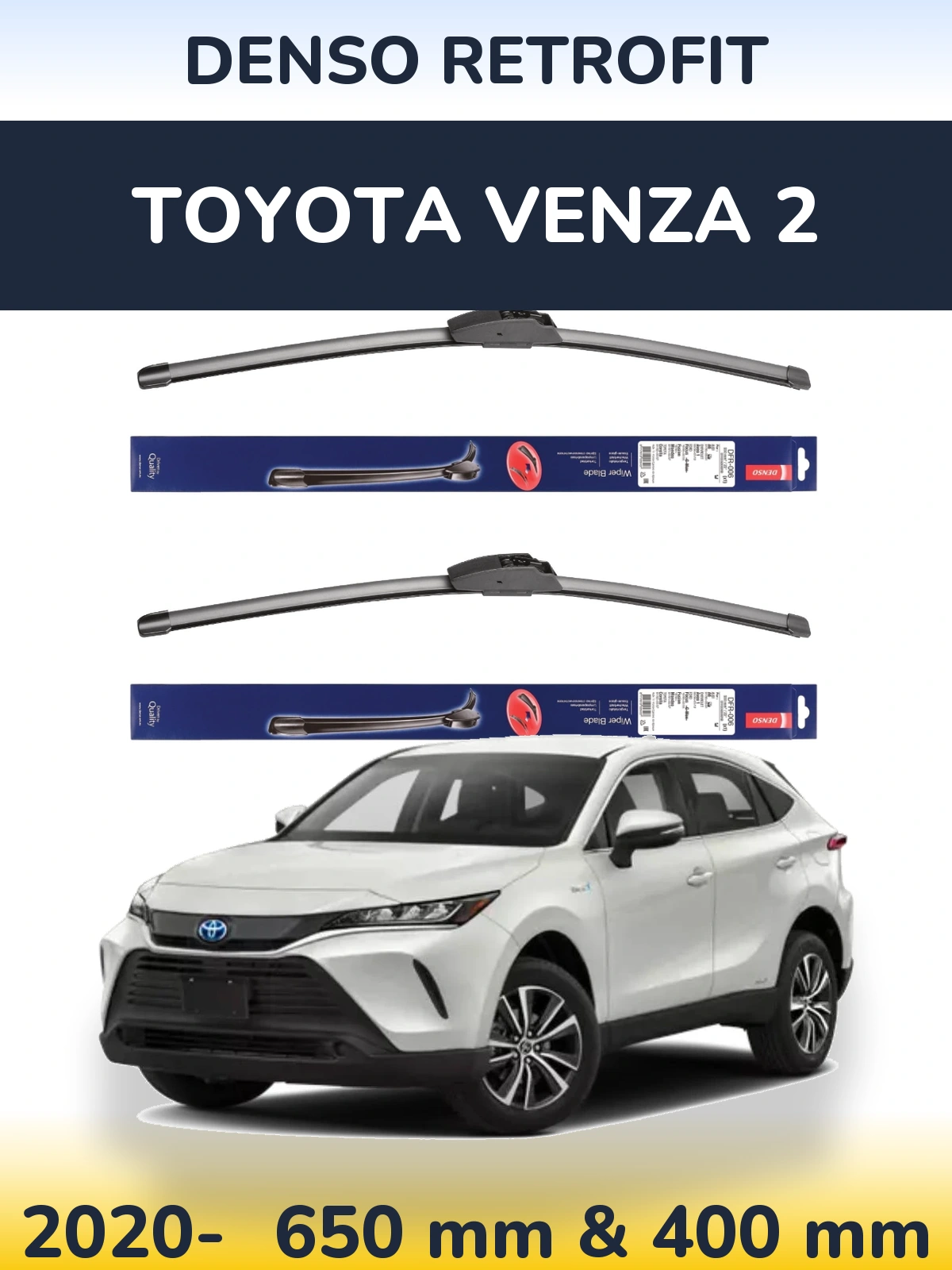 Комплект передніх щіток Denso Retrofit 650 & 400 мм для Toyota Venza 2 2020-2026