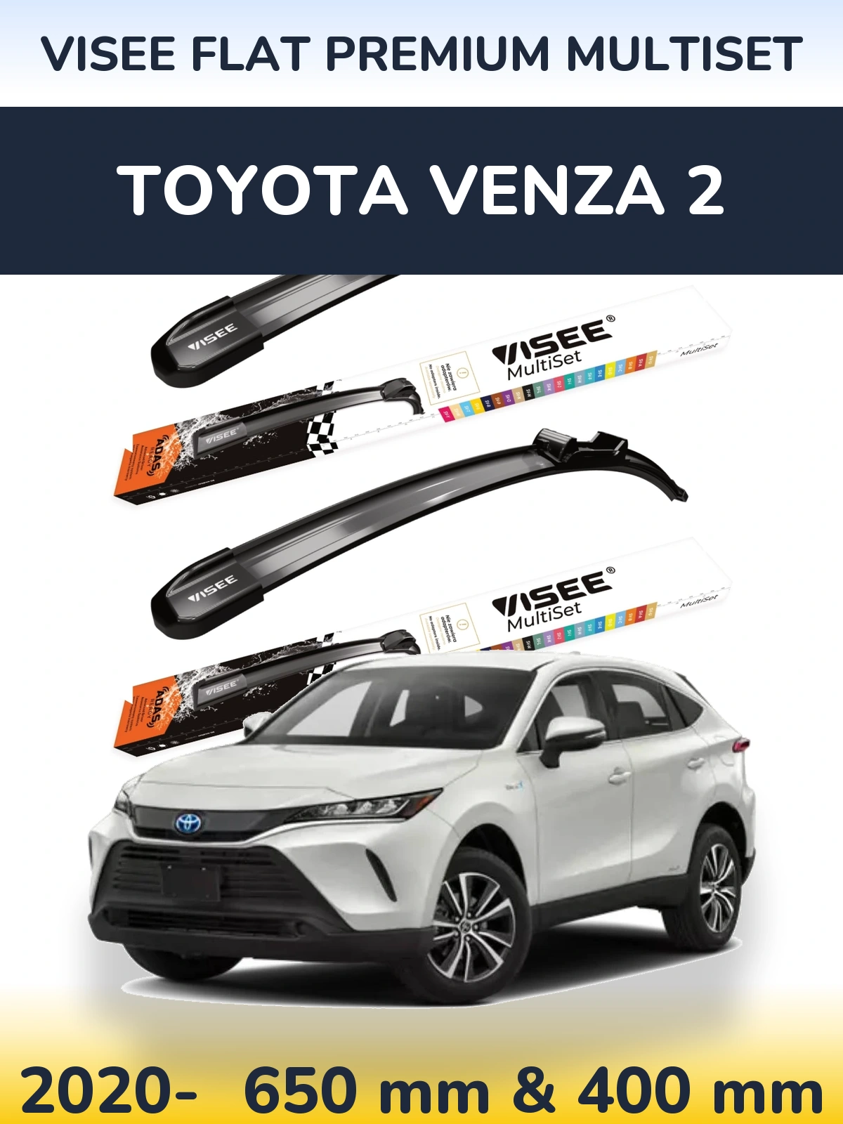 Komplet przednich wycieraczek VISEE FLAT PREMIUM MultiSet 650 & 400 mm do Toyota Venza 2 2020-2026