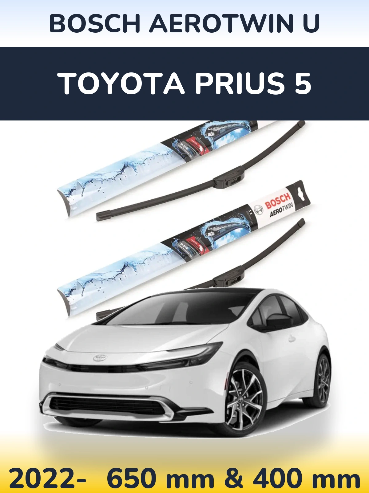Front wiper blade set BOSCH AeroTwin U 650 & 400 mm for Toyota Prius 5 2022-2026