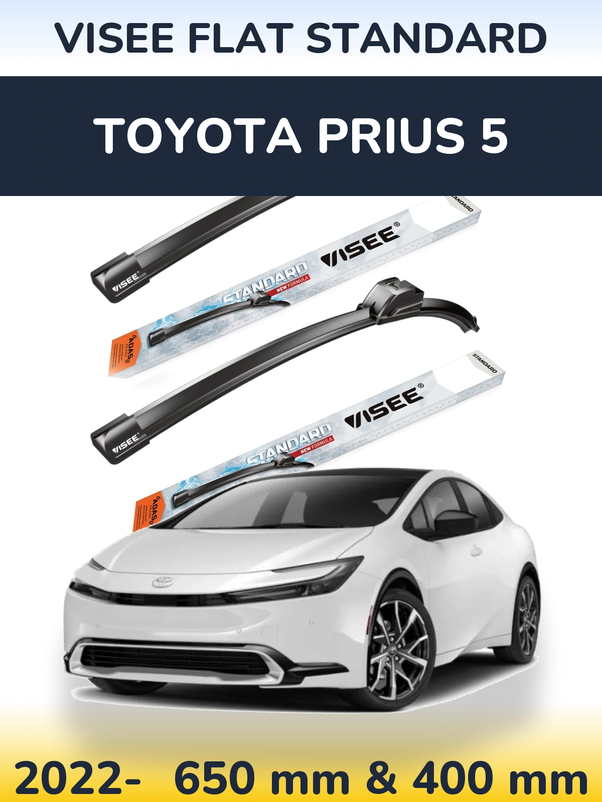 Komplet przednich wycieraczek VISEE FLAT STANDARD 650 & 400 mm do Toyota Prius 5 2022-2026