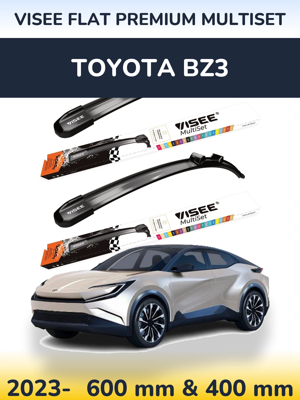 Комплект передних дворников VISEE FLAT PREMIUM MultiSet 600 & 400 мм для Toyota bZ3 2023-2026