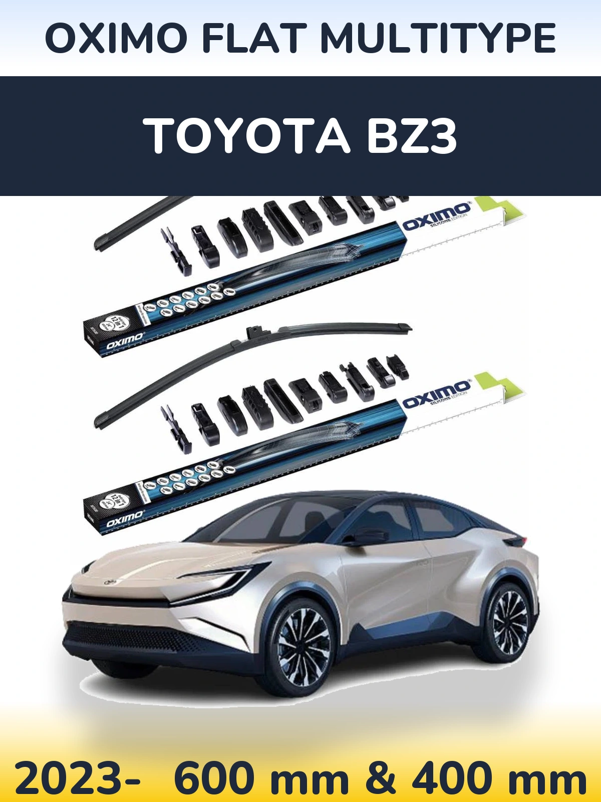 Front wiper blade set Oximo Flat MultiTypee 600 & 400 mm for Toyota bZ3 2023-2026