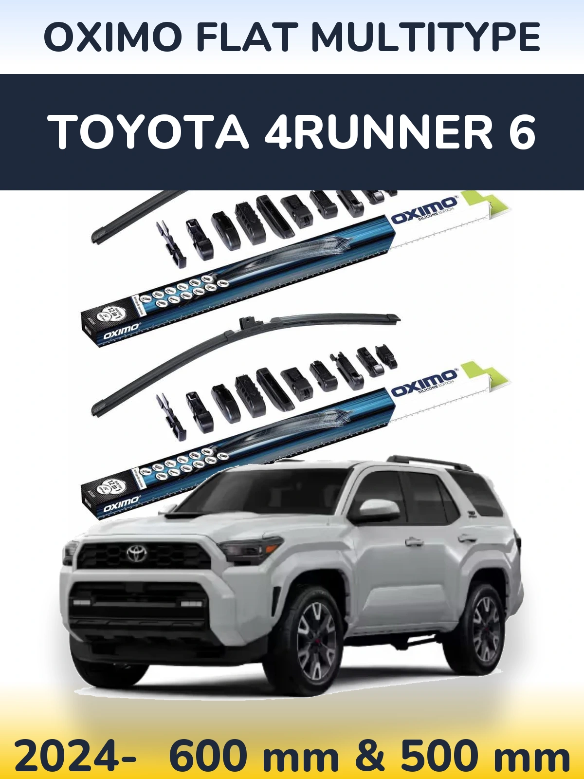 Комплект передних дворников Oximo Flat MultiТипe 600 & 500 мм для Toyota 4Runner 6 2024-2026