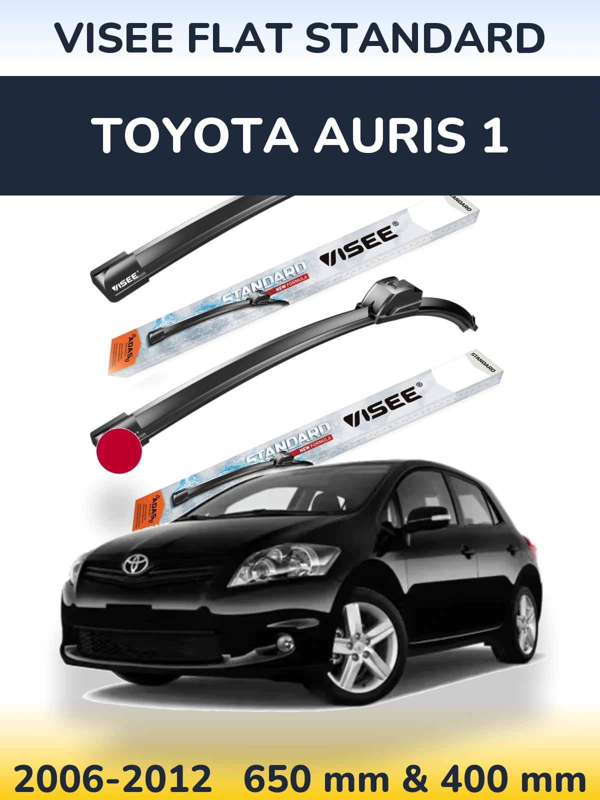 Комплект передних дворников VISEE FLAT STANDARD 650 & 400 мм для Toyota Auris 1 2006-2012