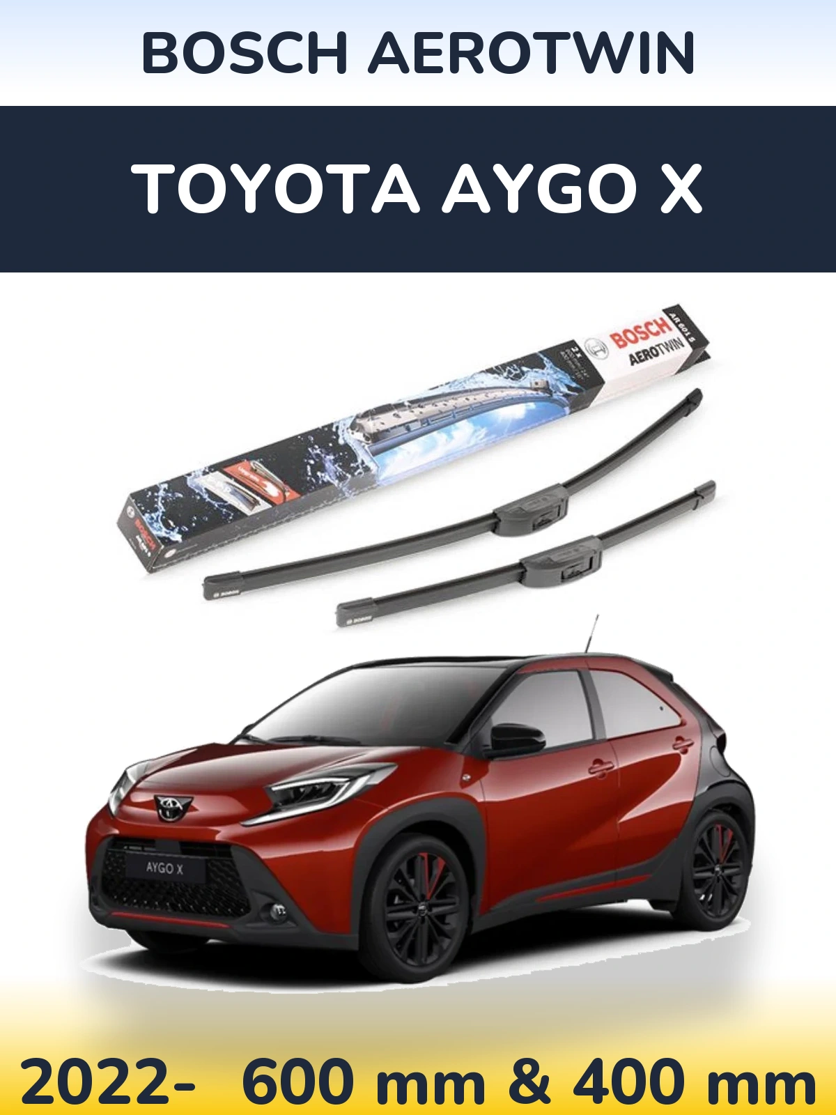 Комплект передних дворников BOSCH AeroTwin 600 & 400 мм для Toyota Aygo X 2022-2026