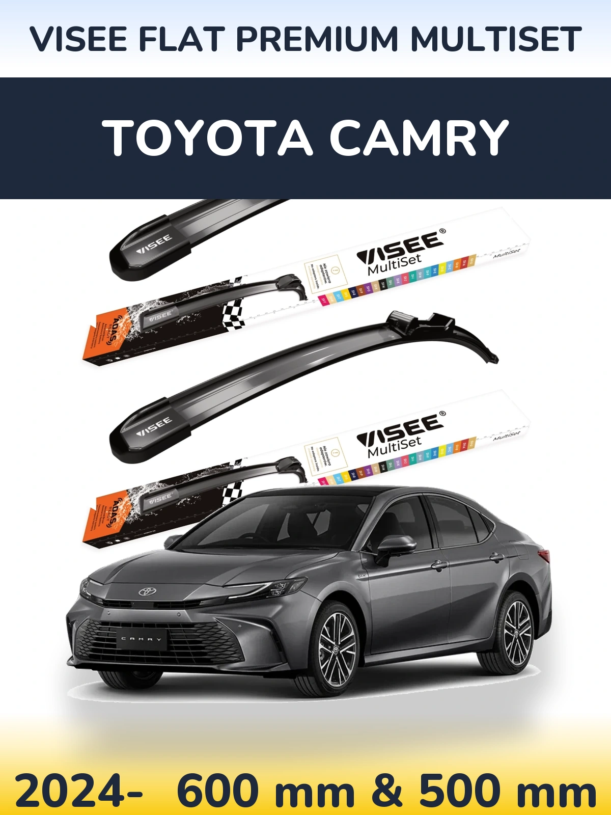 Front wiper blade set VISEE FLAT PREMIUM MultiSet 600 & 500 mm for Toyota Camry 2024-2026