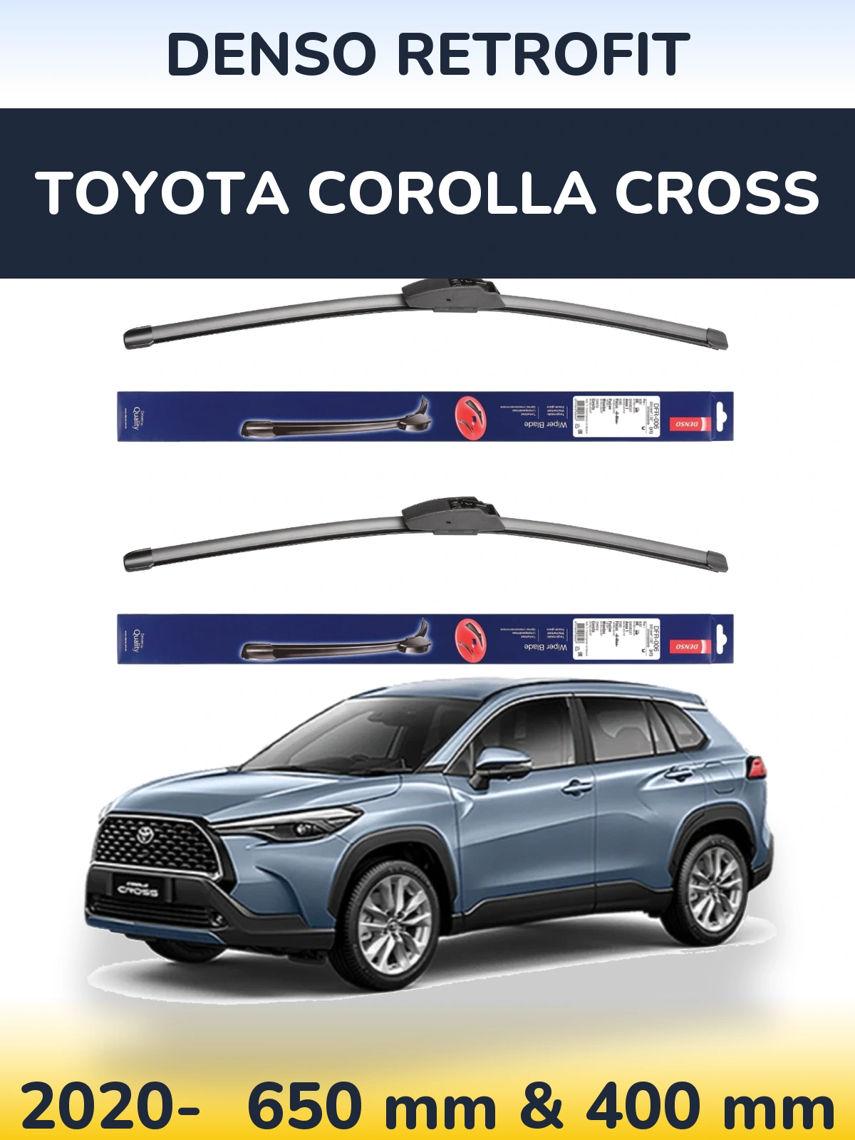 Komplet przednich wycieraczek Denso Retrofit 650 & 400 mm do Toyota Corolla Cross 2020-2026