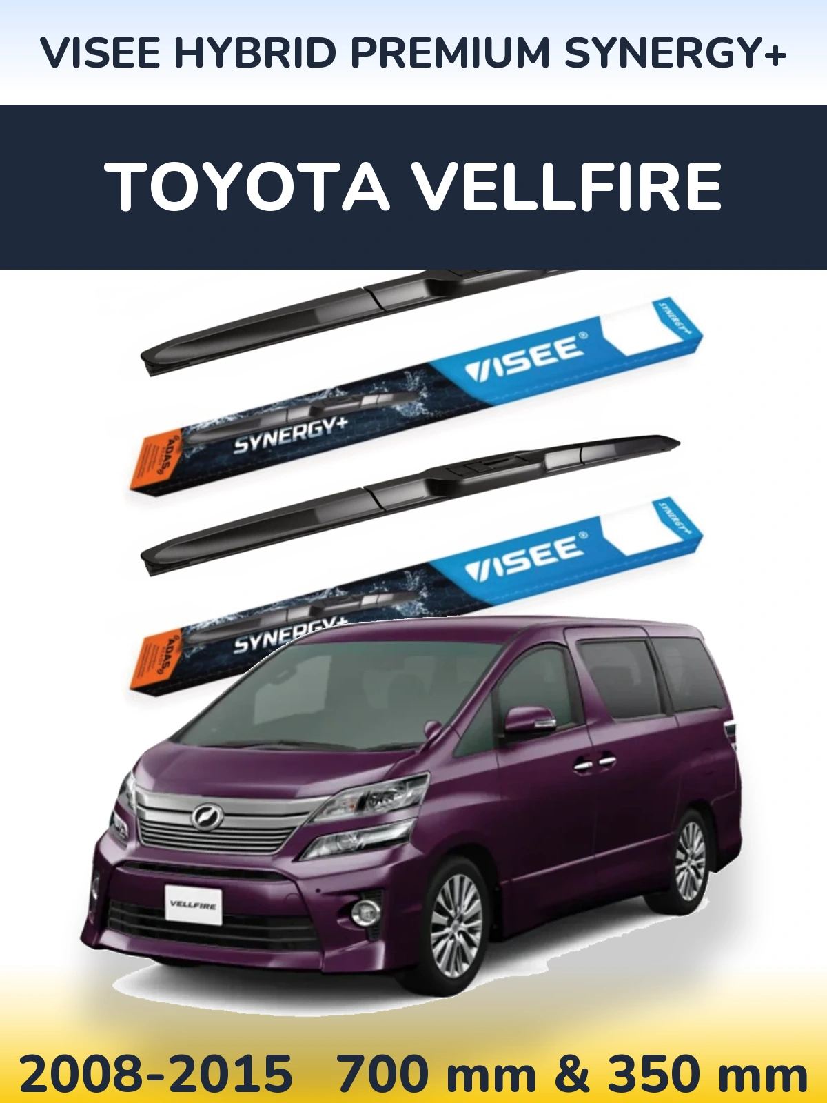Komplet przednich wycieraczek VISEE HYBRID PREMIUM SYNERGY+ 700 & 350 mm do Toyota Vellfire 2008-2015