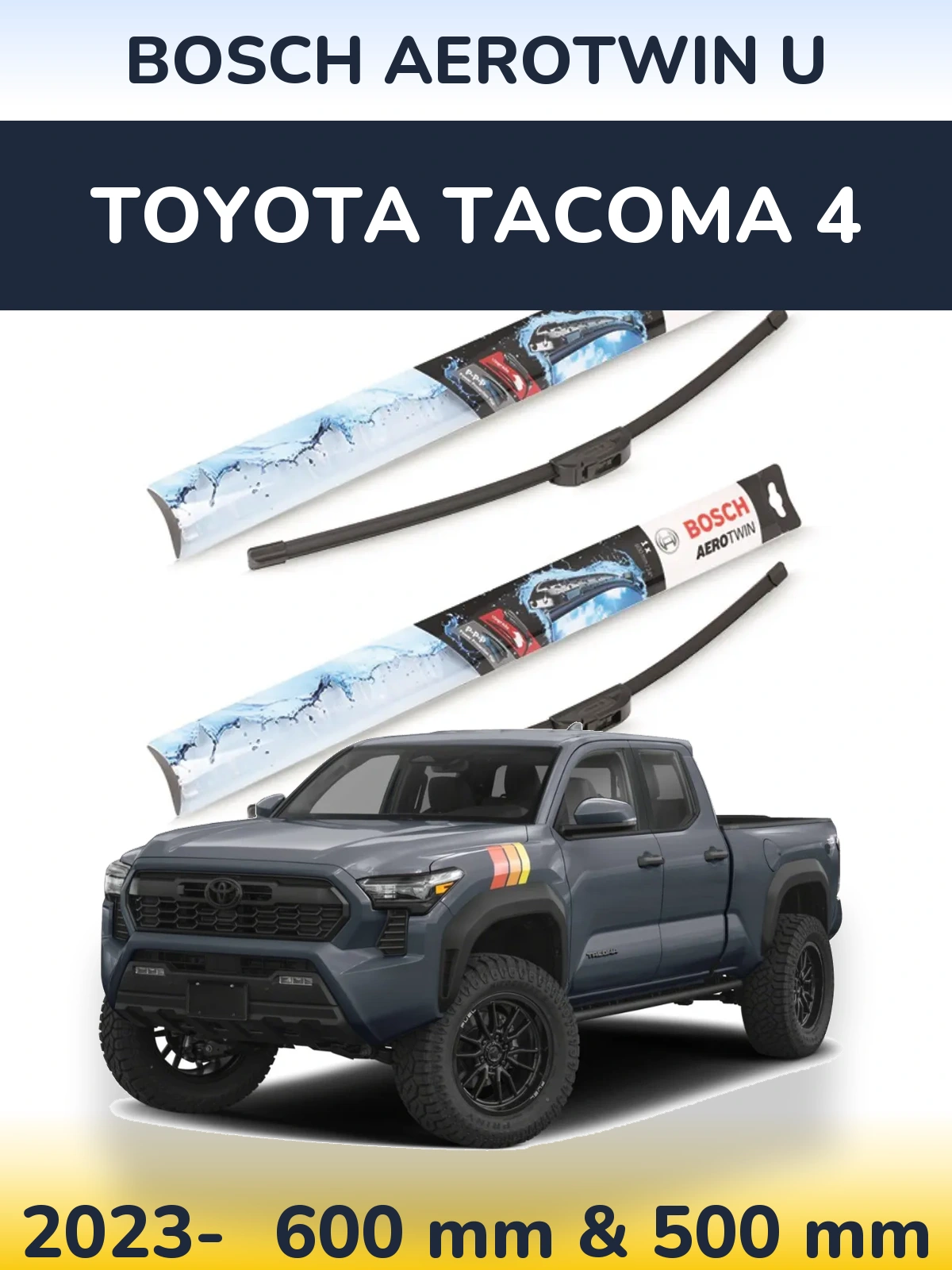 Komplet przednich wycieraczek BOSCH AeroTwin U 600 & 500 mm do Toyota Tacoma 4 2023-2026
