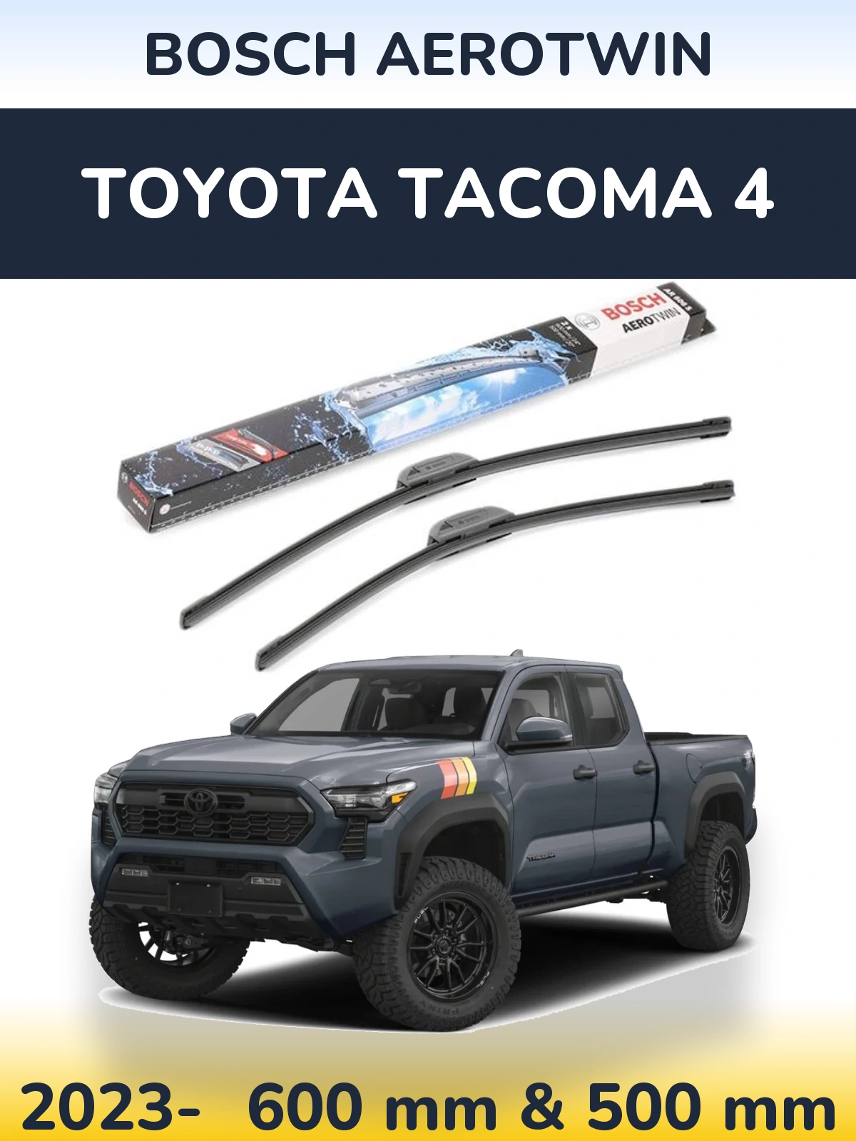 Комплект передних дворников BOSCH AeroTwin 600 & 500 мм для Toyota Tacoma 4 2023-2026