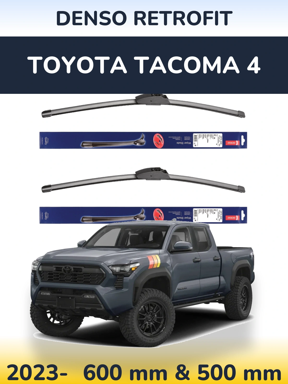 Комплект передніх щіток Denso Retrofit 600 & 500 мм для Toyota Tacoma 4 2023-2026