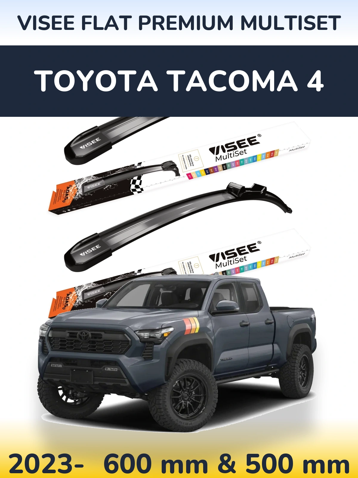 Комплект передних дворников VISEE FLAT PREMIUM MultiSet 600 & 500 мм для Toyota Tacoma 4 2023-2026