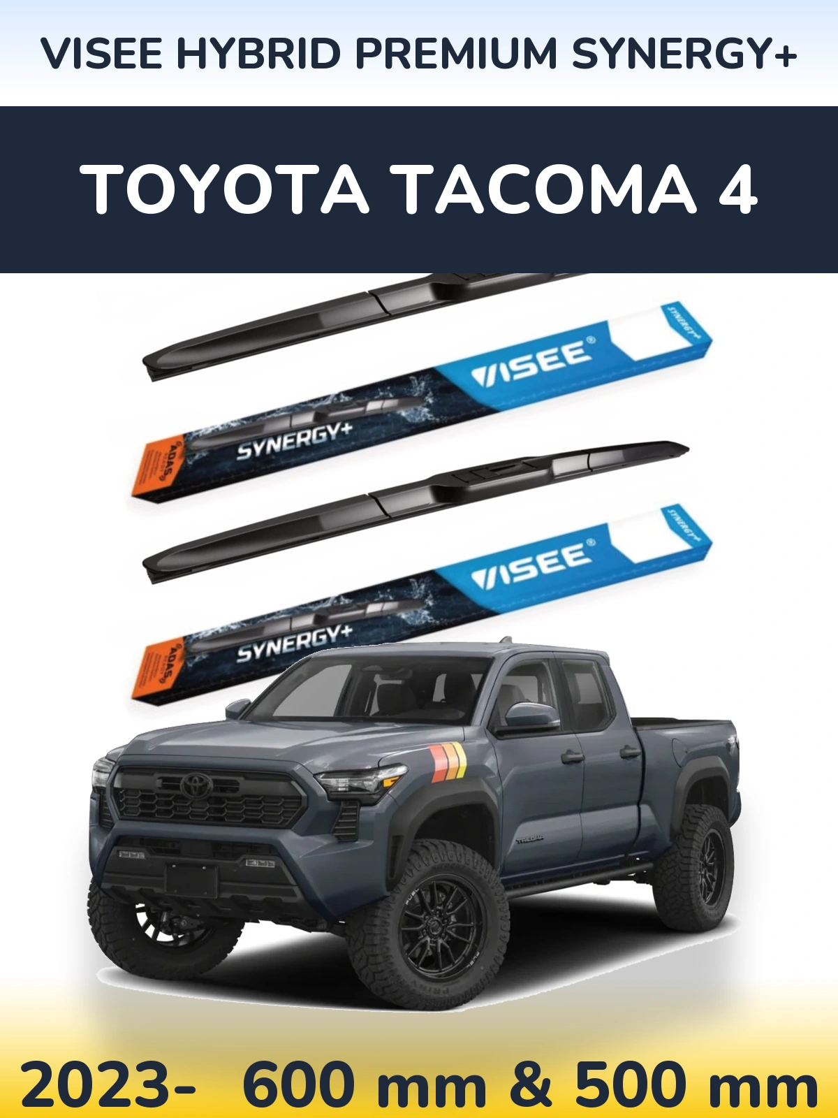 Комплект передніх щіток VISEE HYBRID PREMIUM SYNERGY+ 600 & 500 мм для Toyota Tacoma 4 2023-2026
