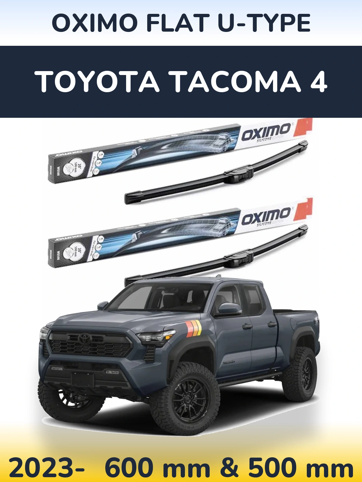Комплект передних дворников Oximo Flat U-type 600 & 500 мм для Toyota Tacoma 4 2023-2026