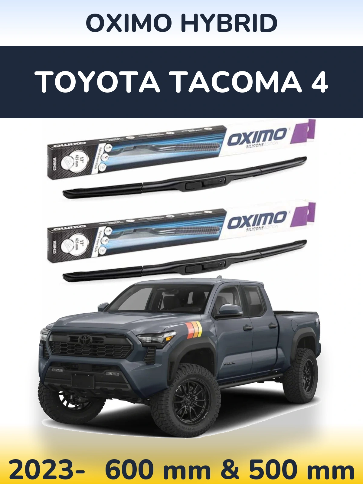 Комплект передних дворников Oximo Hybrid 600 & 500 мм для Toyota Tacoma 4 2023-2026