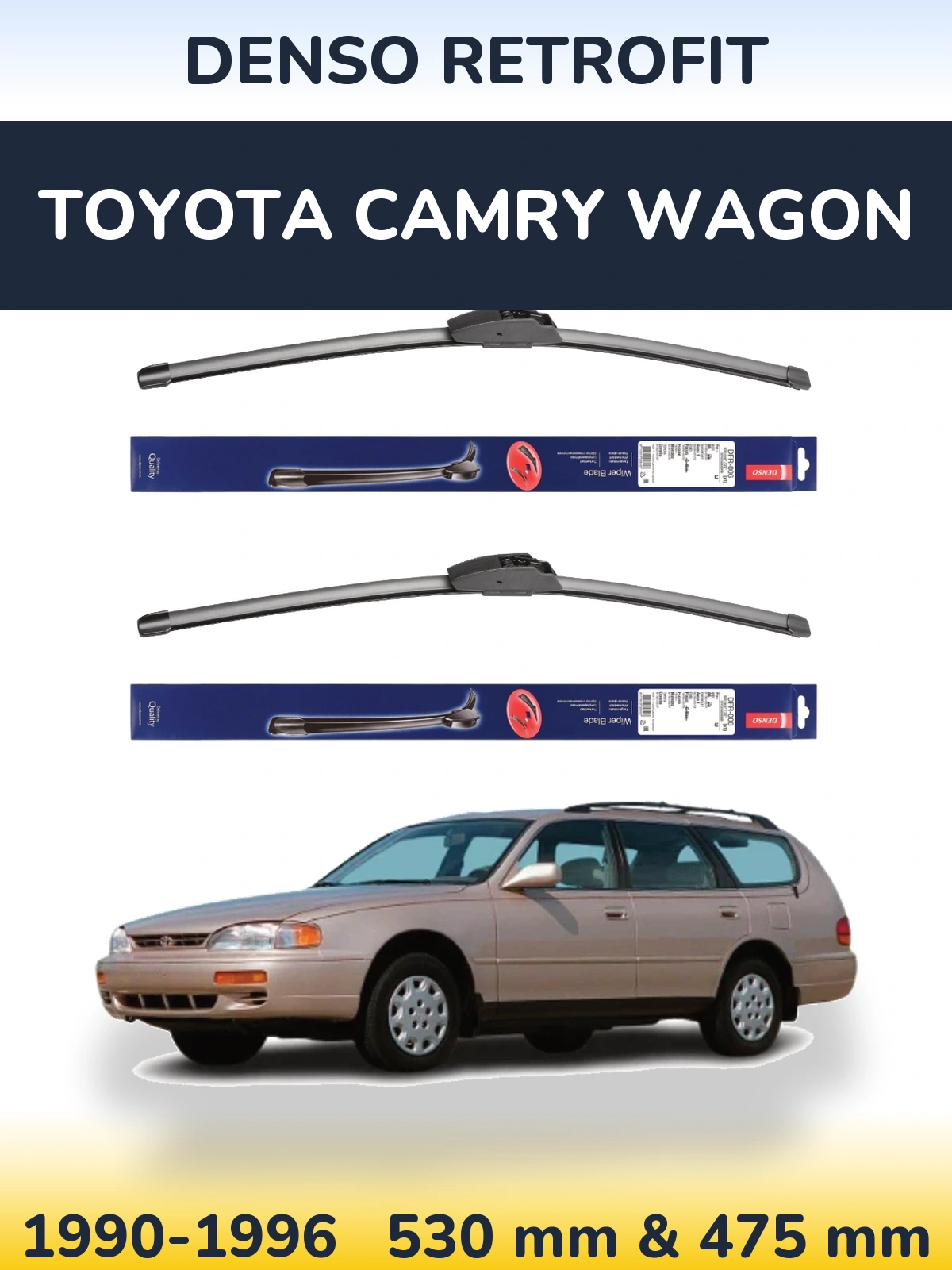 Front wiper blade set Denso Retrofit 530 & 475 mm for Toyota Camry Wagon 1990-1996