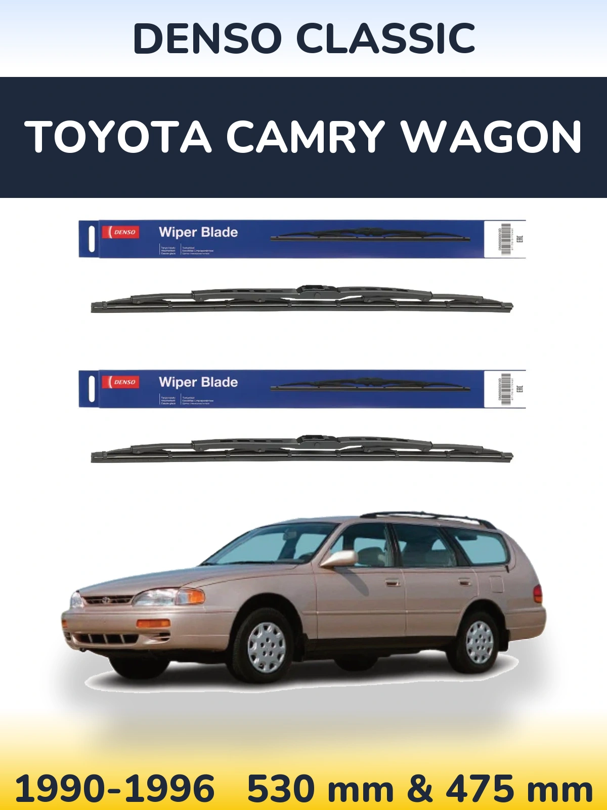 Front wiper blade set Denso Classic 530 & 475 mm for Toyota Camry Wagon 1990-1996