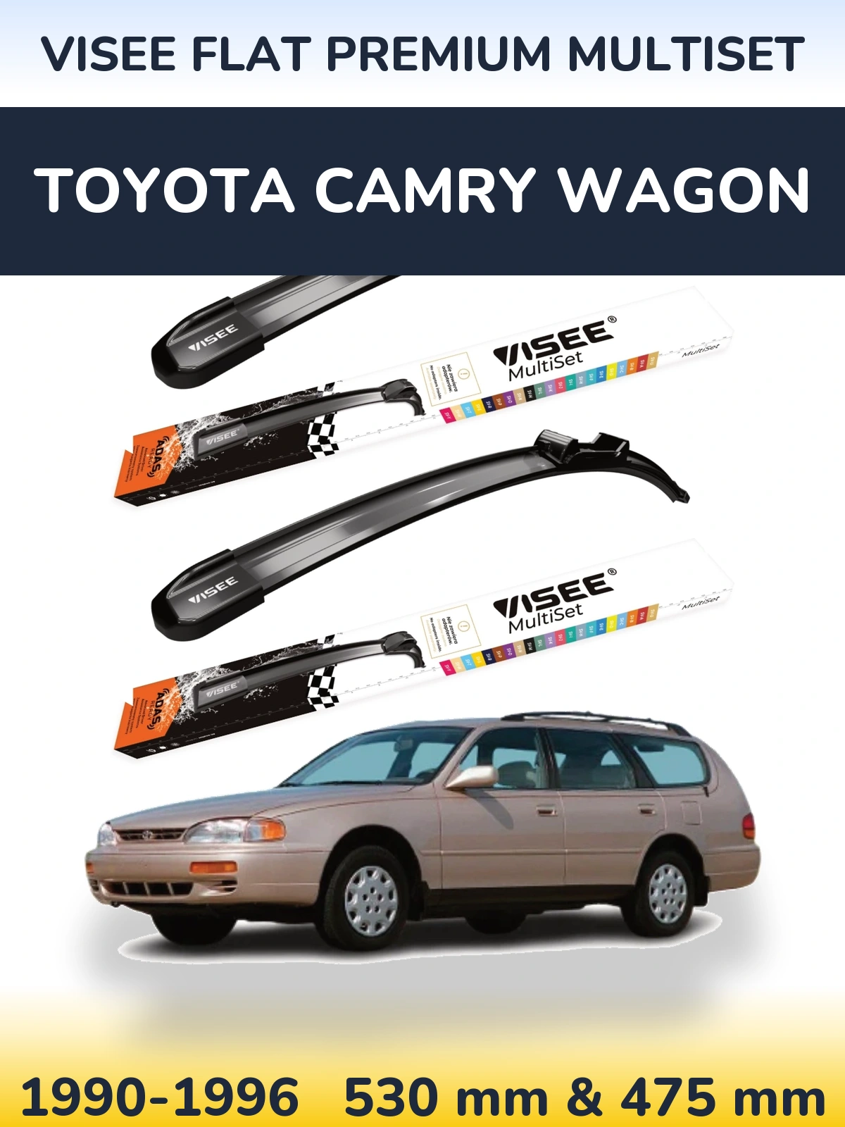 Komplet przednich wycieraczek VISEE FLAT PREMIUM MultiSet 530 & 475 mm do Toyota Camry Wagon 1990-1996