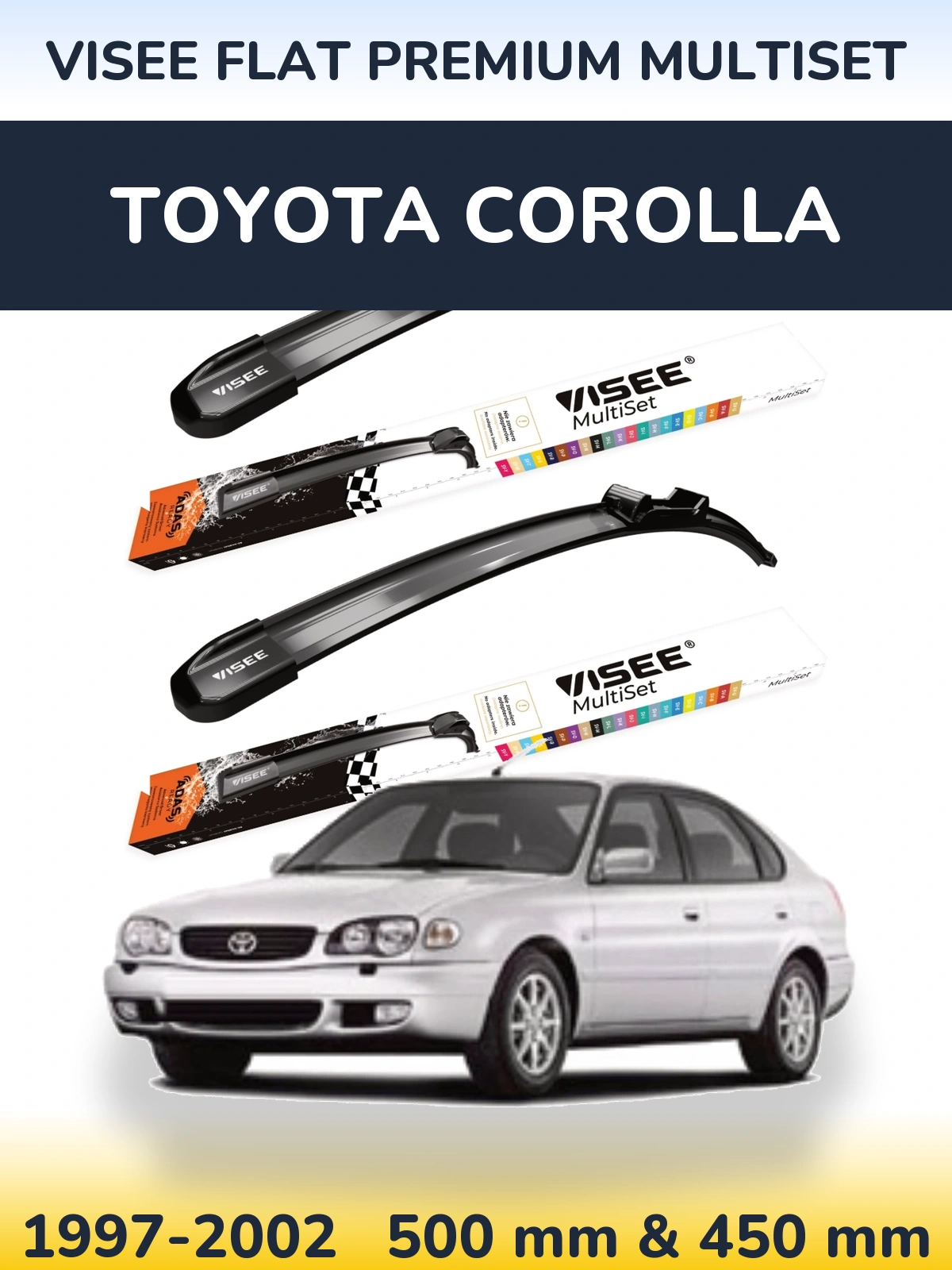 Komplet przednich wycieraczek VISEE FLAT PREMIUM MultiSet 500 & 450 mm do Toyota Corolla 1997-2002