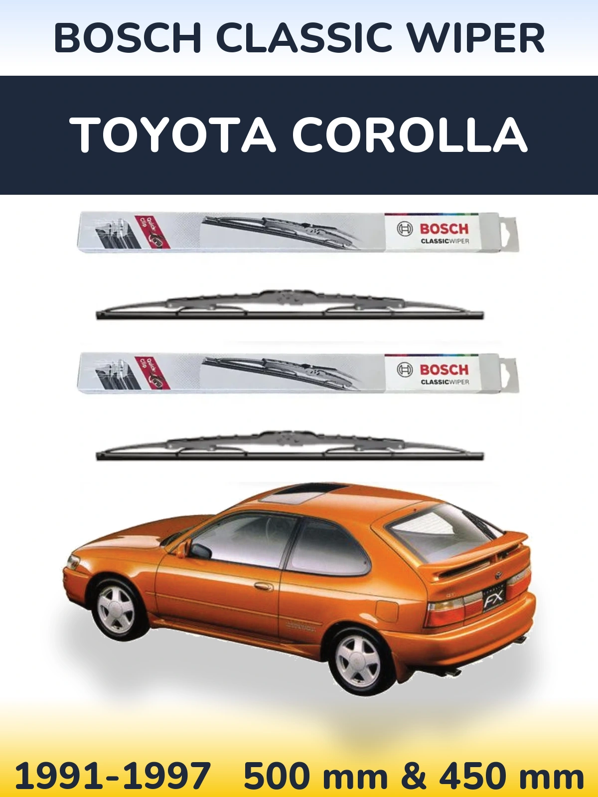 Komplet przednich wycieraczek BOSCH Classic Wiper 500 & 450 mm do Toyota Corolla 1991-1997